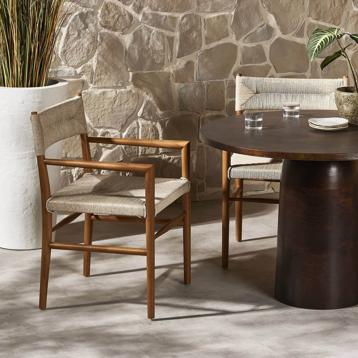 Lomas Outdoor Dining Armchair, Vintage White, Set of 2