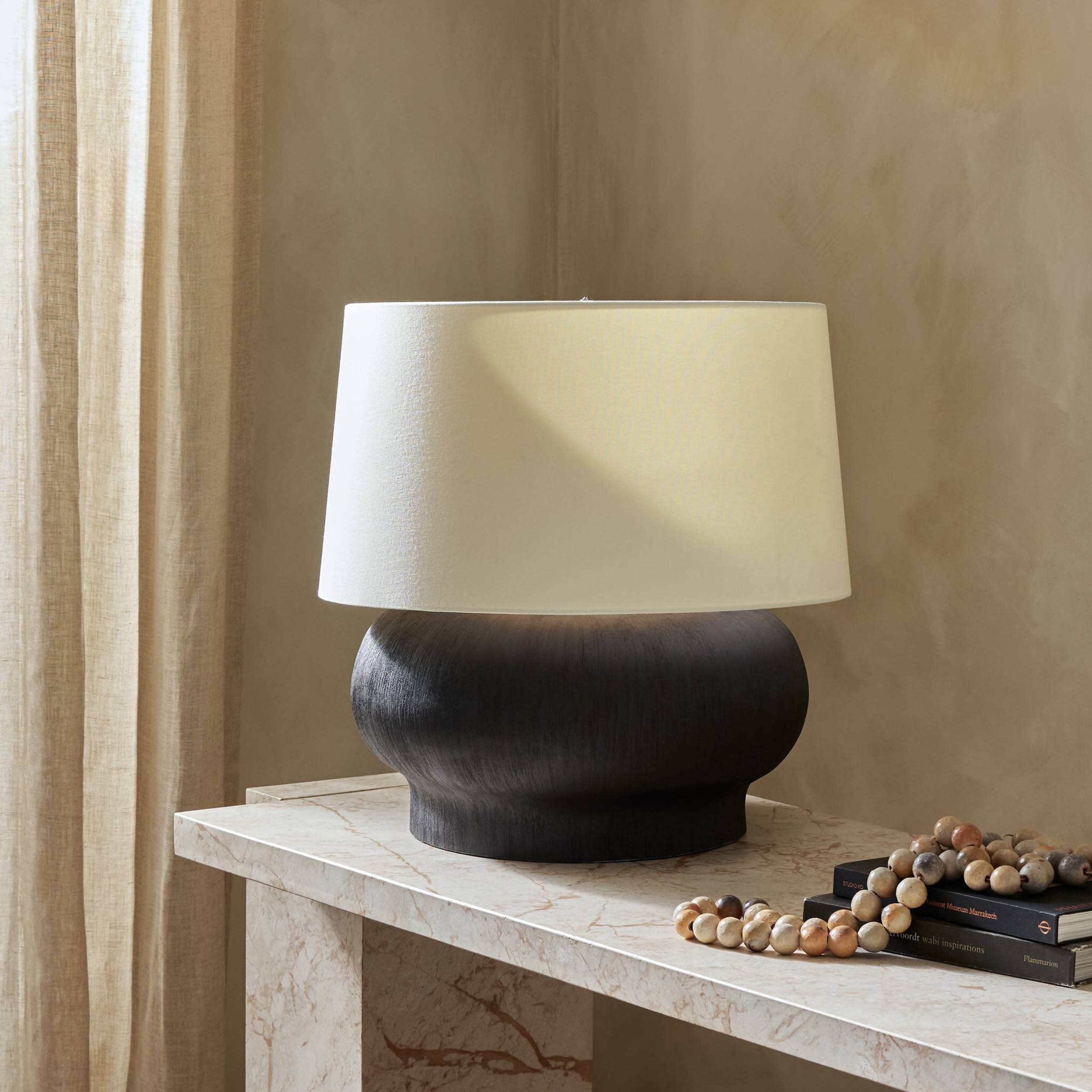 Kragen Table Lamp, Textured Matte Black Porcelain Ceramic