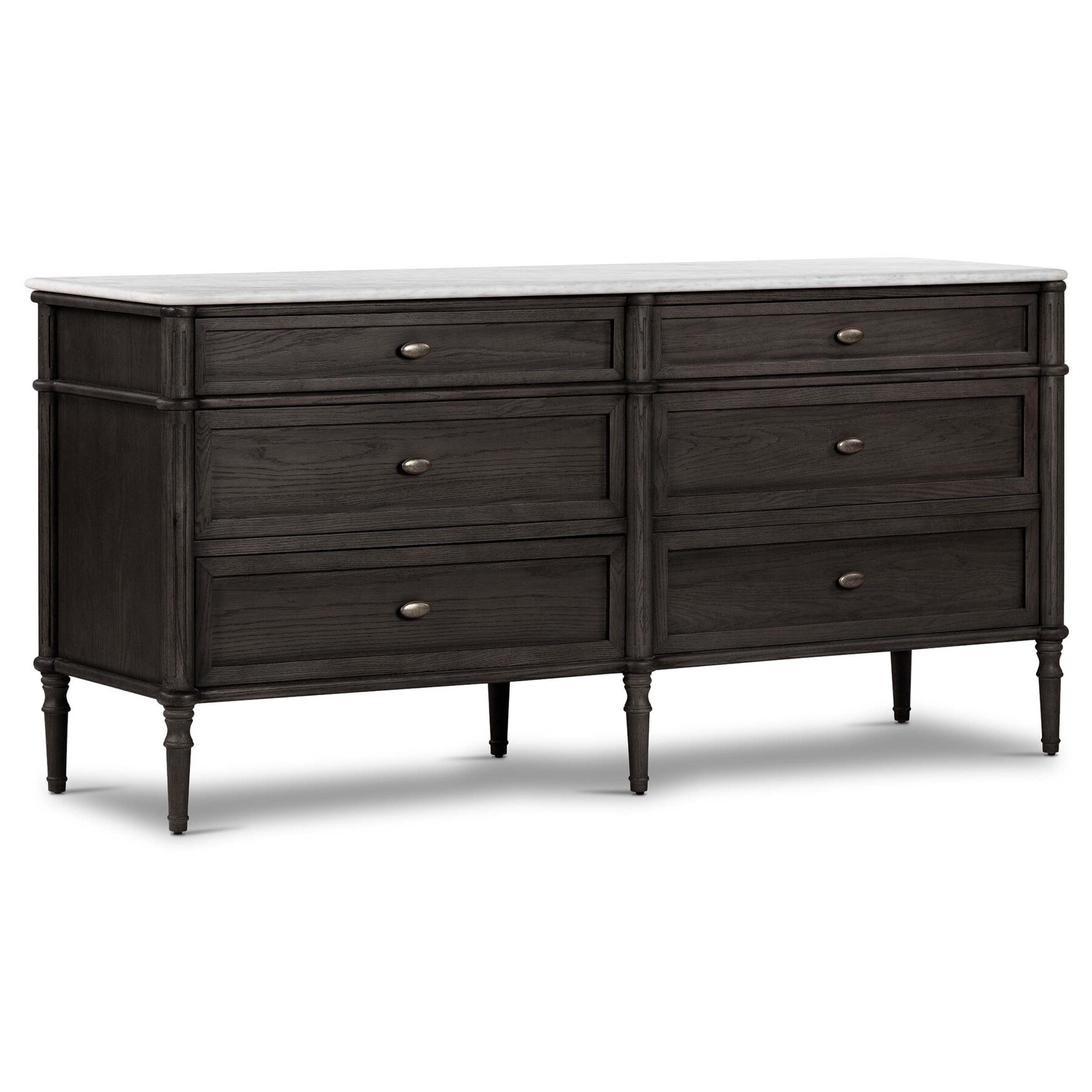Toulouse 6 Drawer Dresser, Distressed Black/Polished White