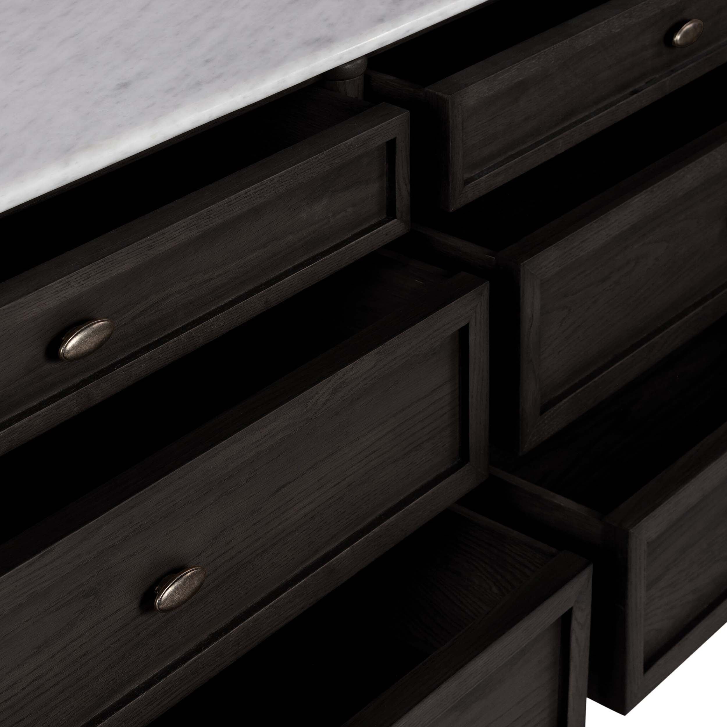 Toulouse 6 Drawer Dresser, Distressed Black/Polished White