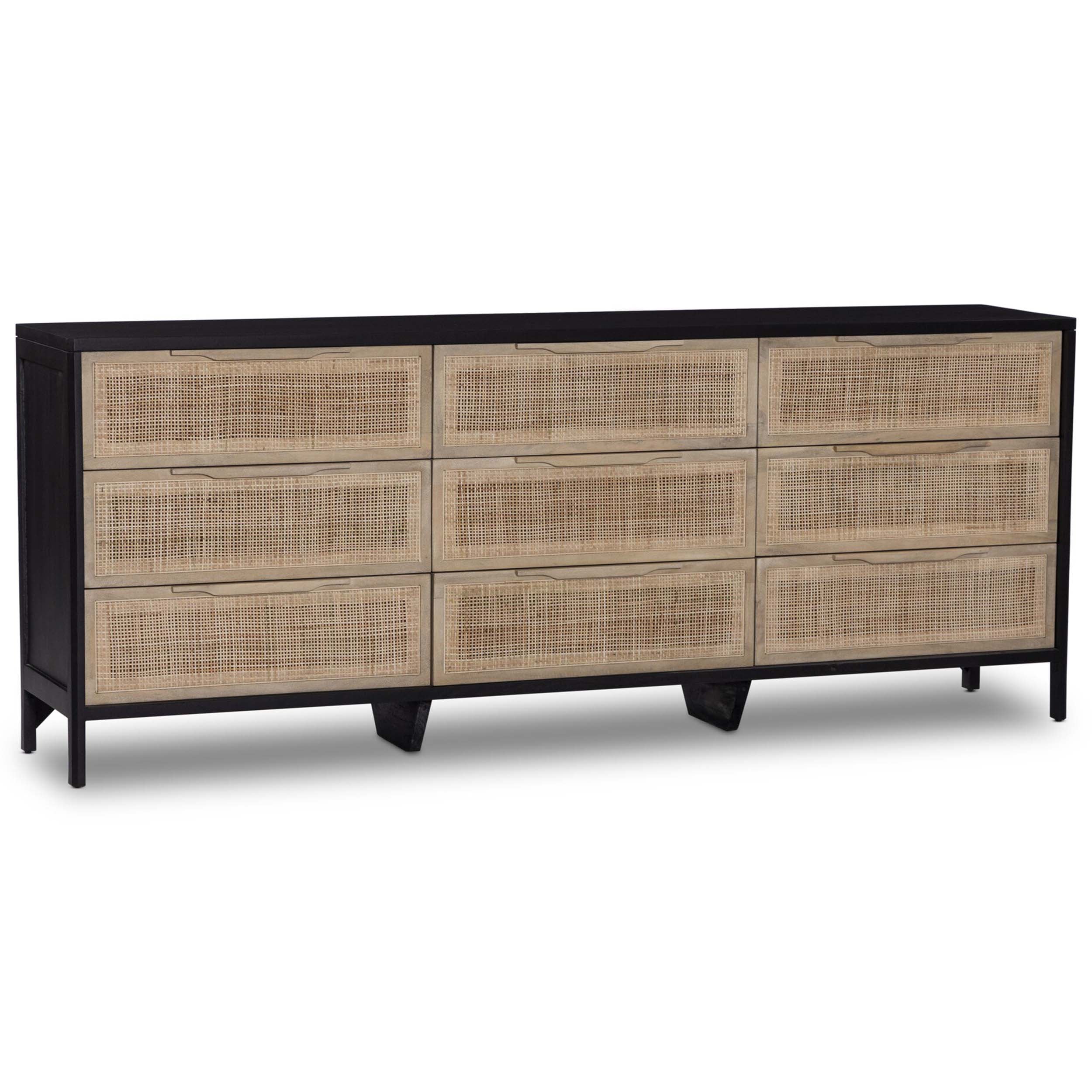 Sydney 9 Drawer Dresser, Natural Cane/Black Wash