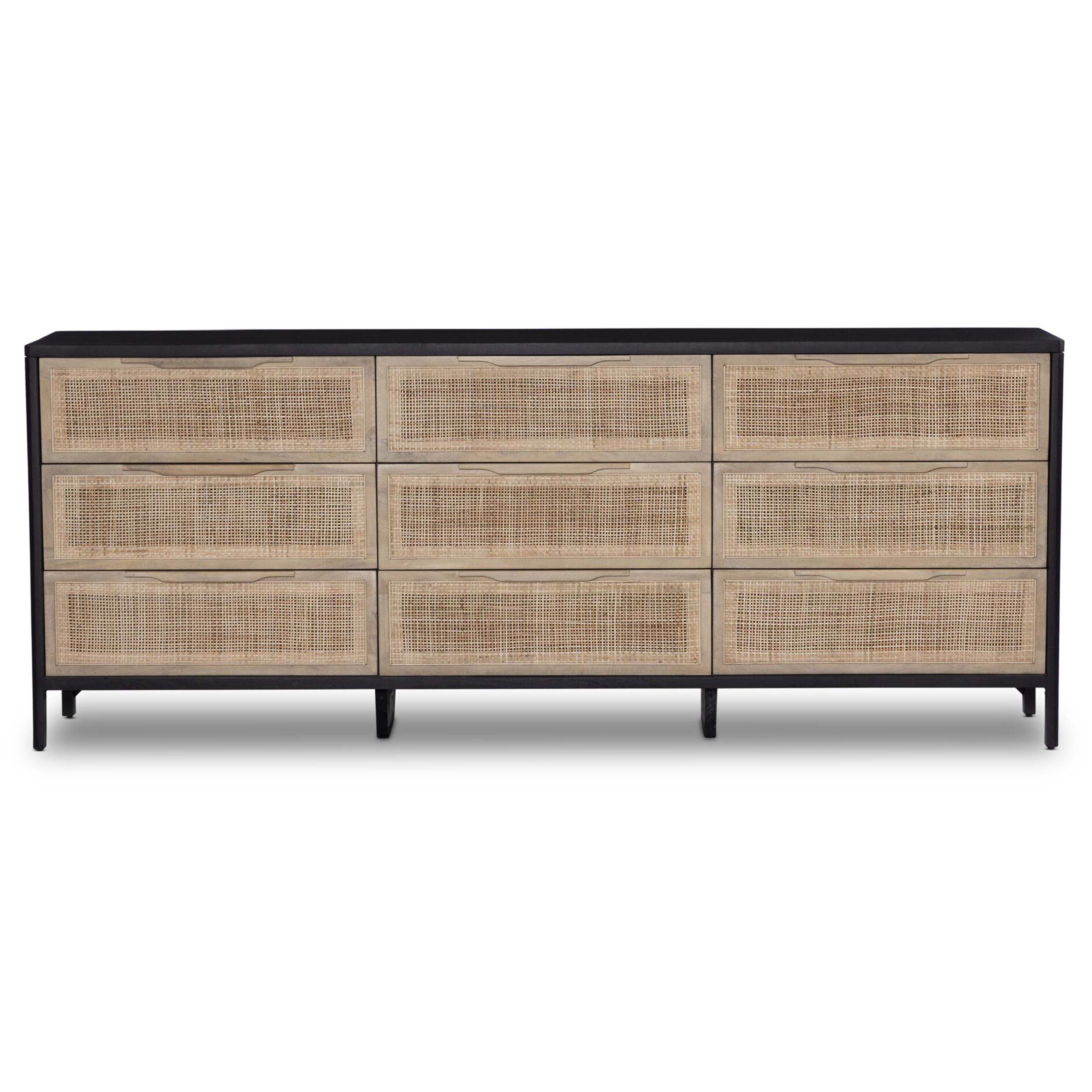 Sydney 9 Drawer Dresser, Natural Cane/Black Wash