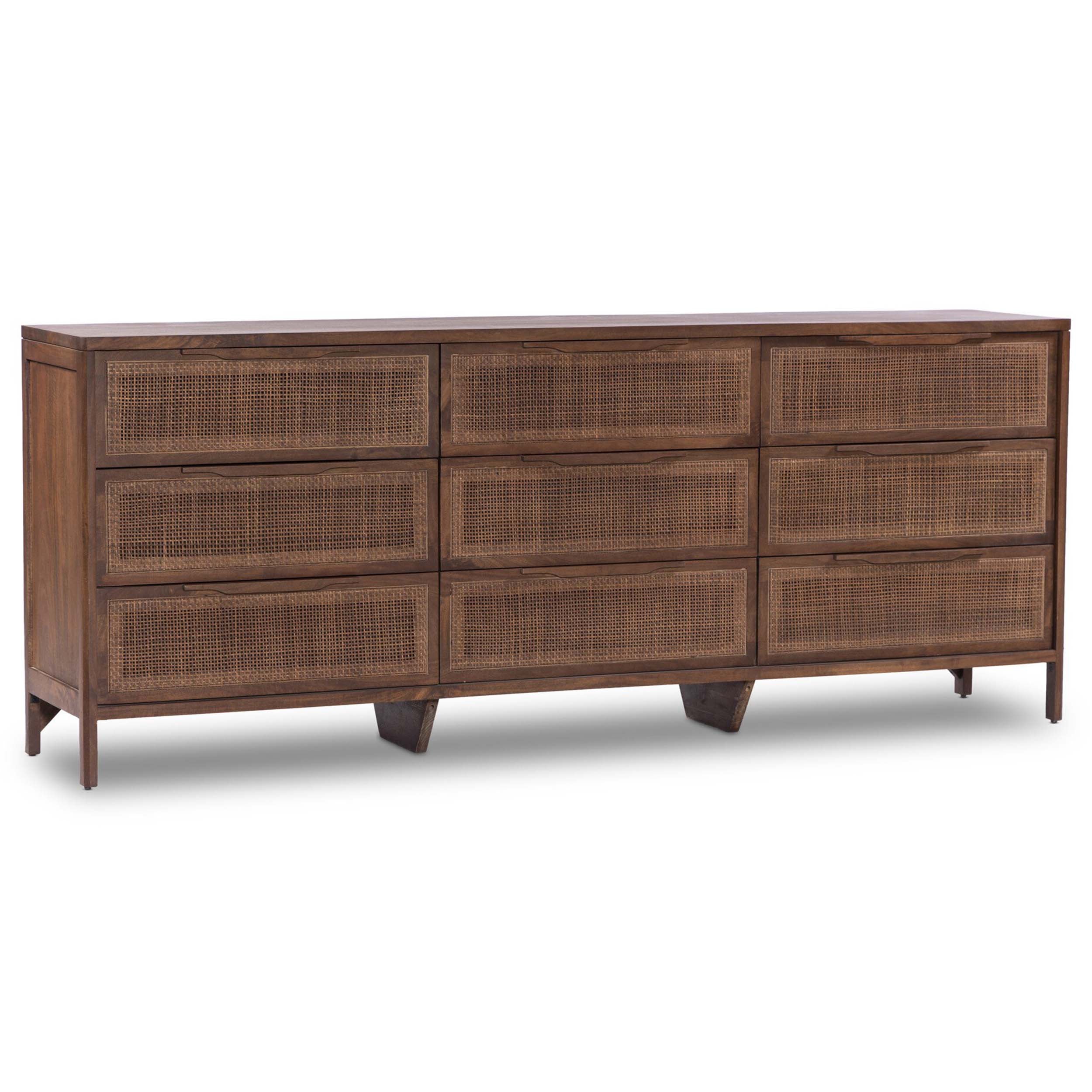 Sydney 9 Drawer Dresser, Brown Cane