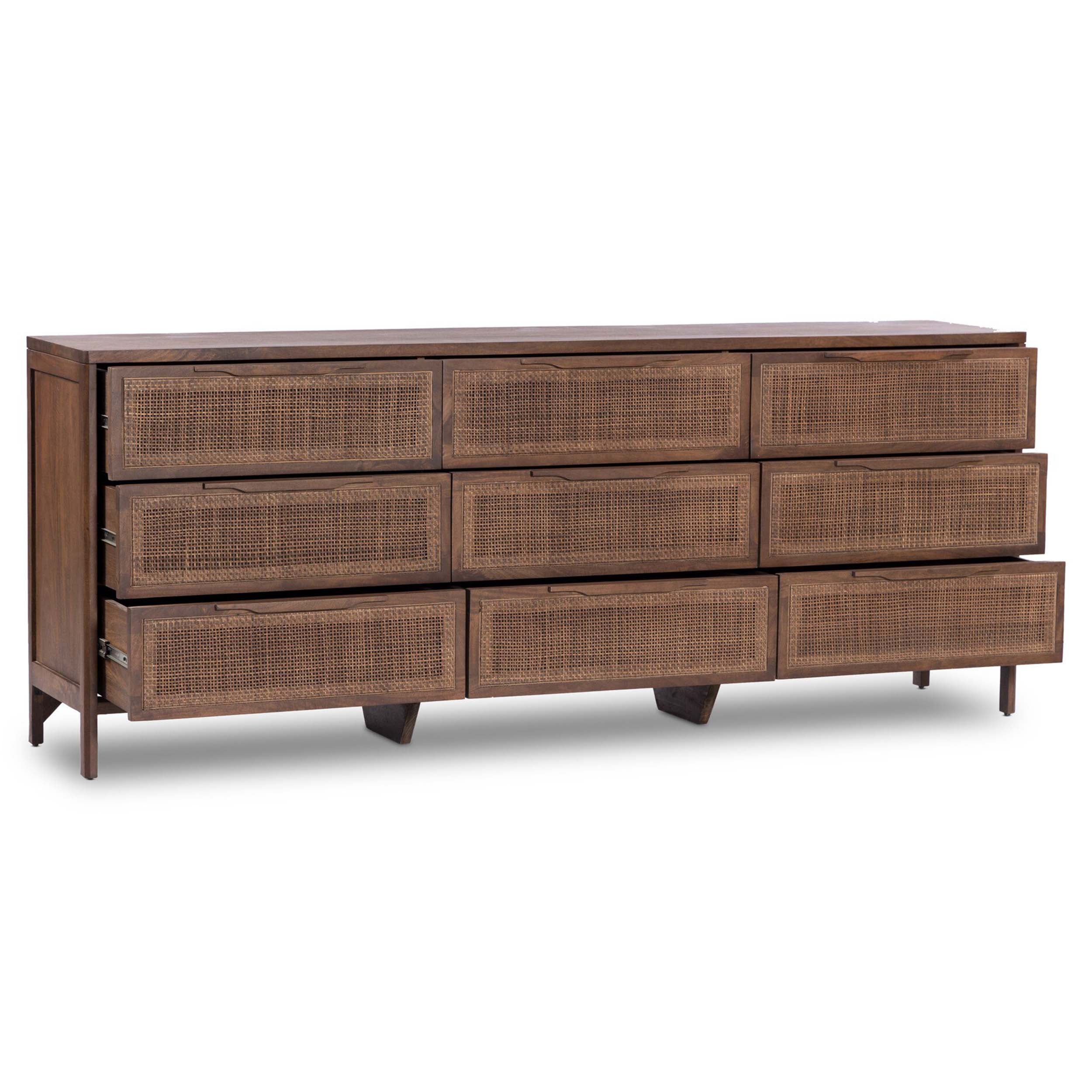 Sydney 9 Drawer Dresser, Brown Cane