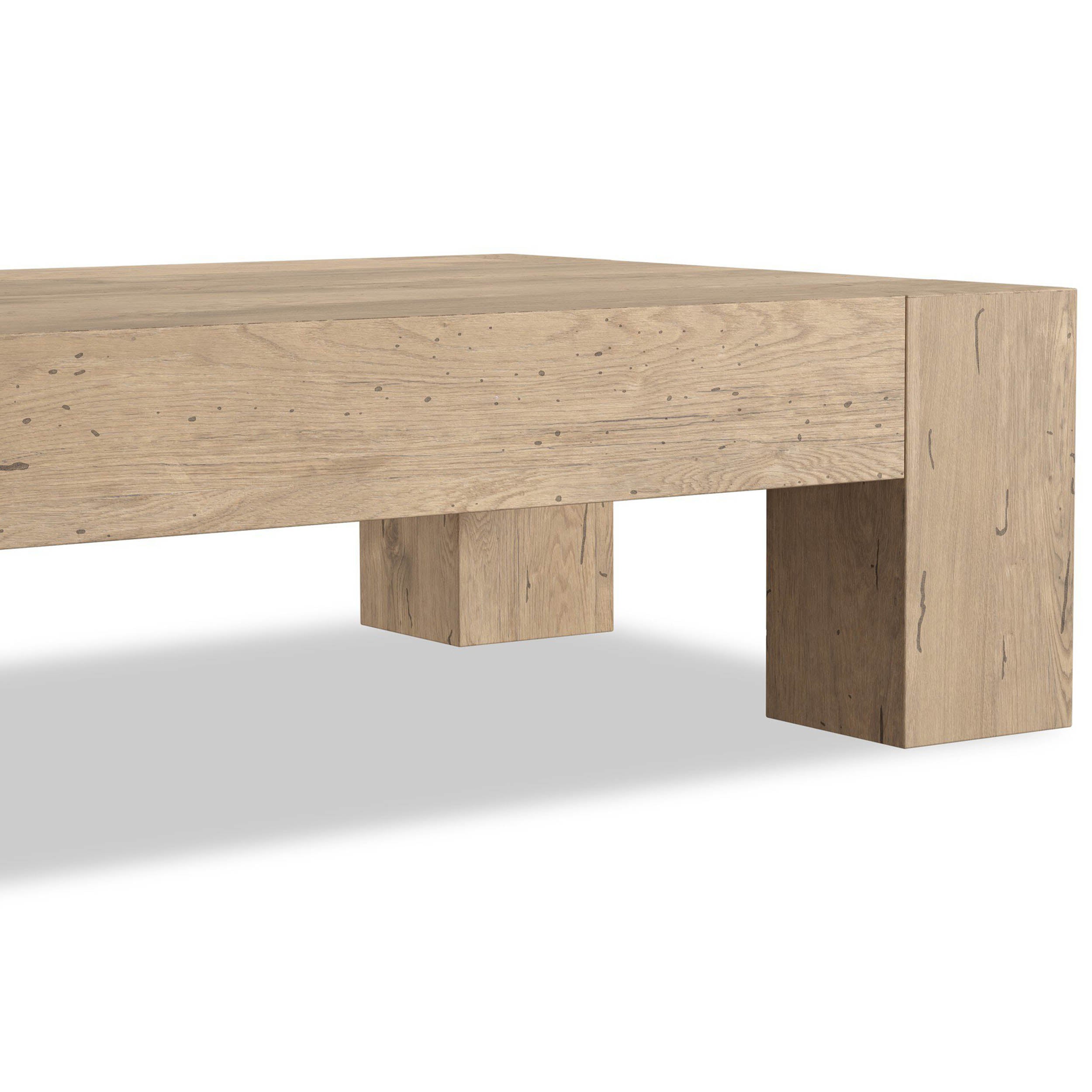 Abaso Rectangular Coffee Table, Whitewash Rustic Wormwood Oak