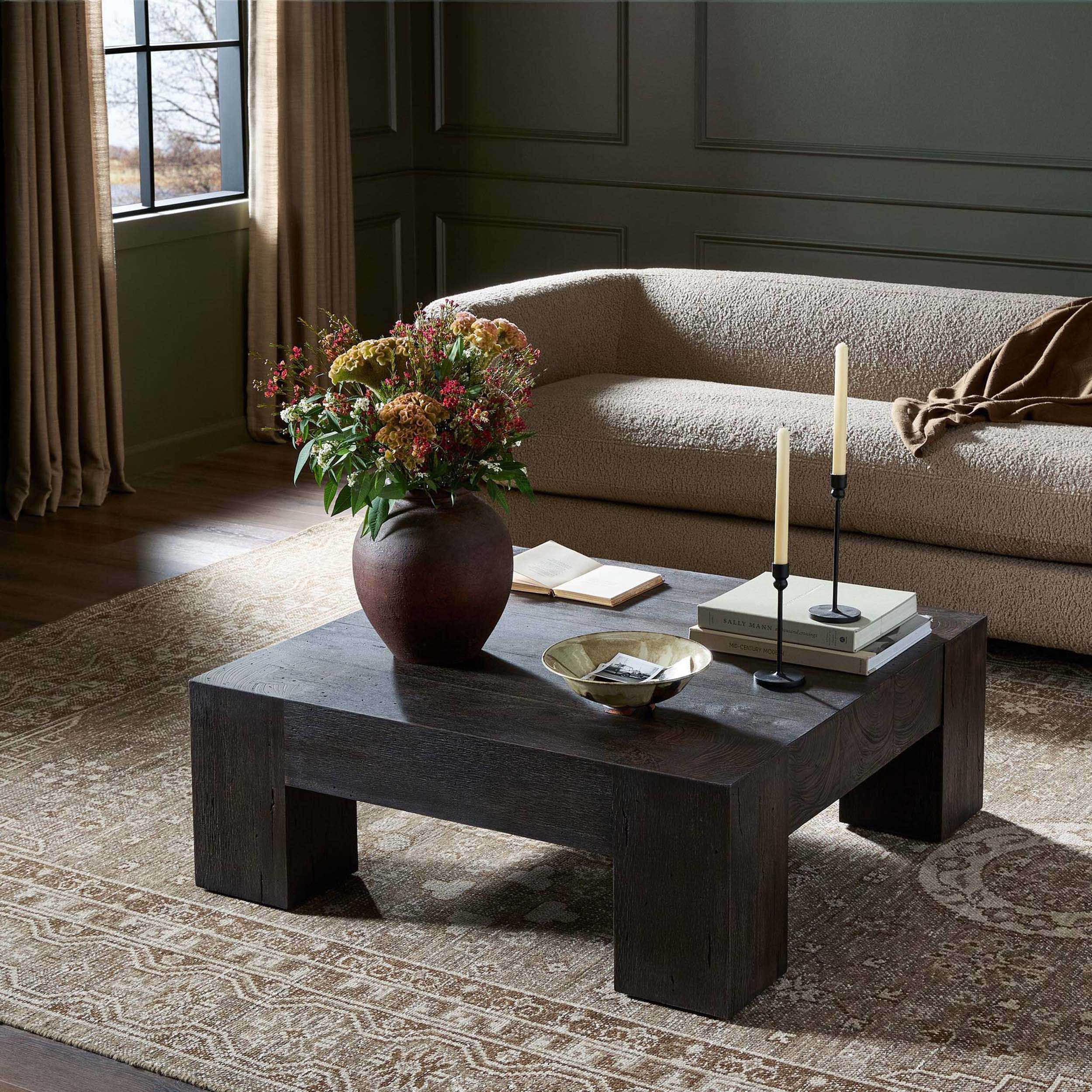 Abaso Small Square Coffee Table, Ebony Rustic Wormwood Oak
