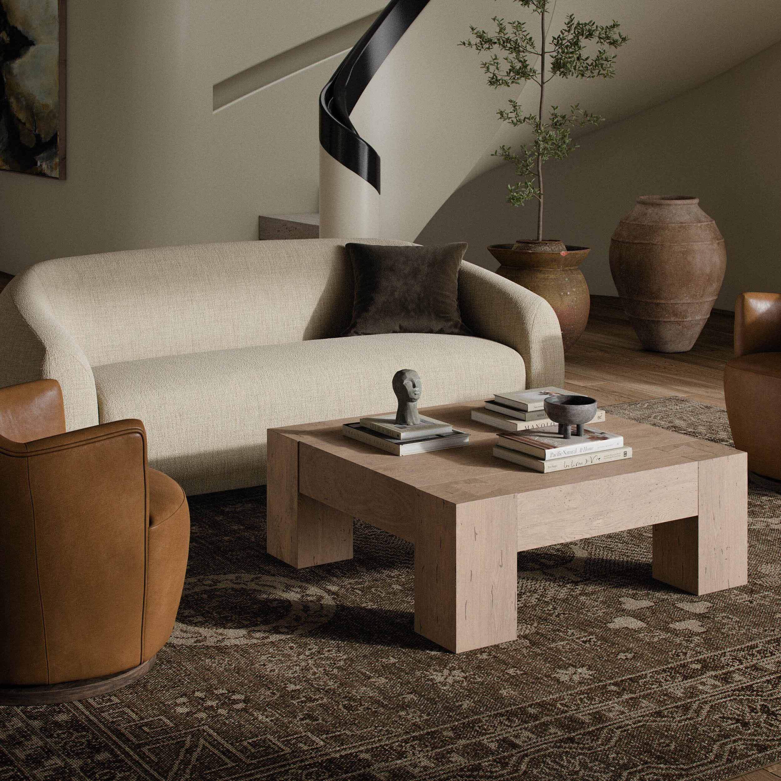 Abaso Coffee Table, Whitewash Rustic Wormwood Oak