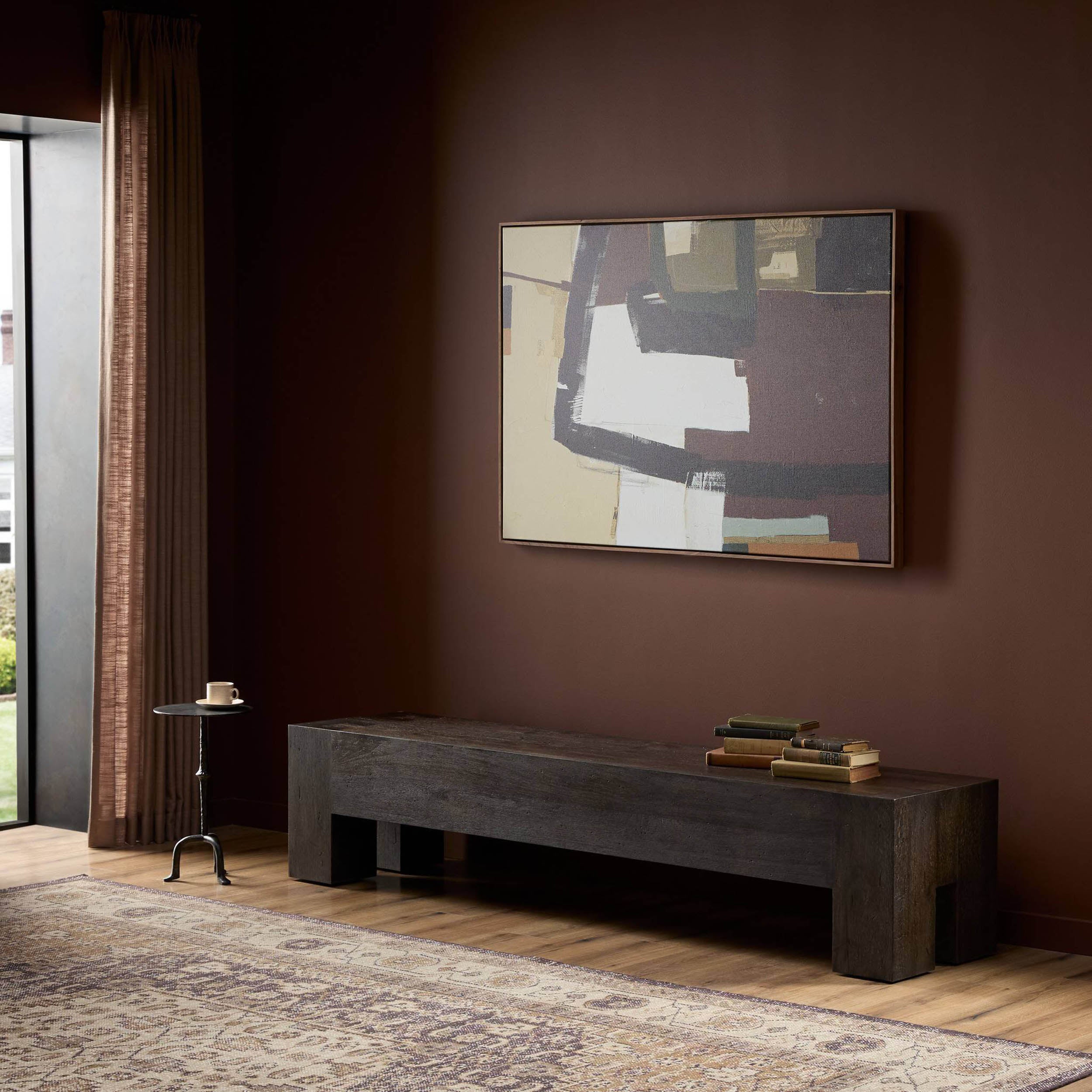 Abaso Large Accent Bench, Ebony Rustic Wormwood Oak