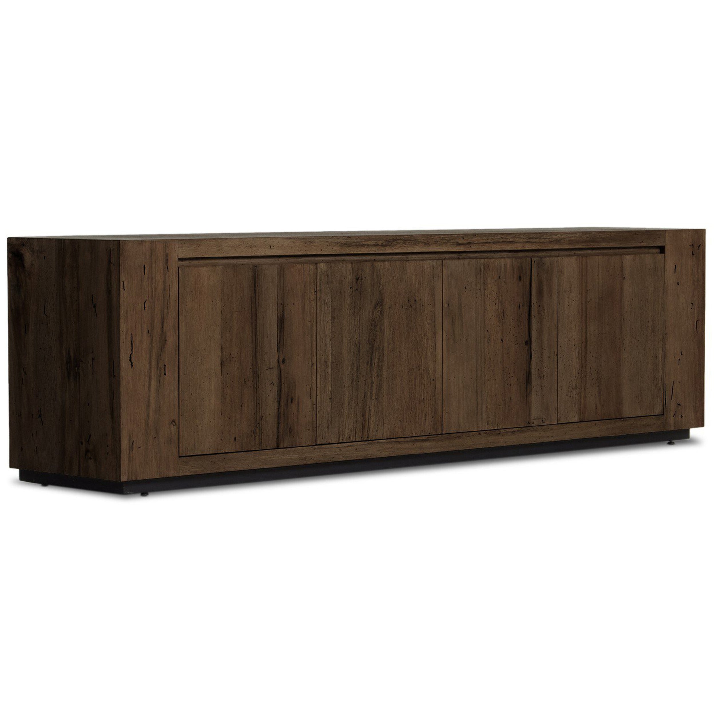 Abaso Media Console, Ebony Rustic Wormwood Oak
