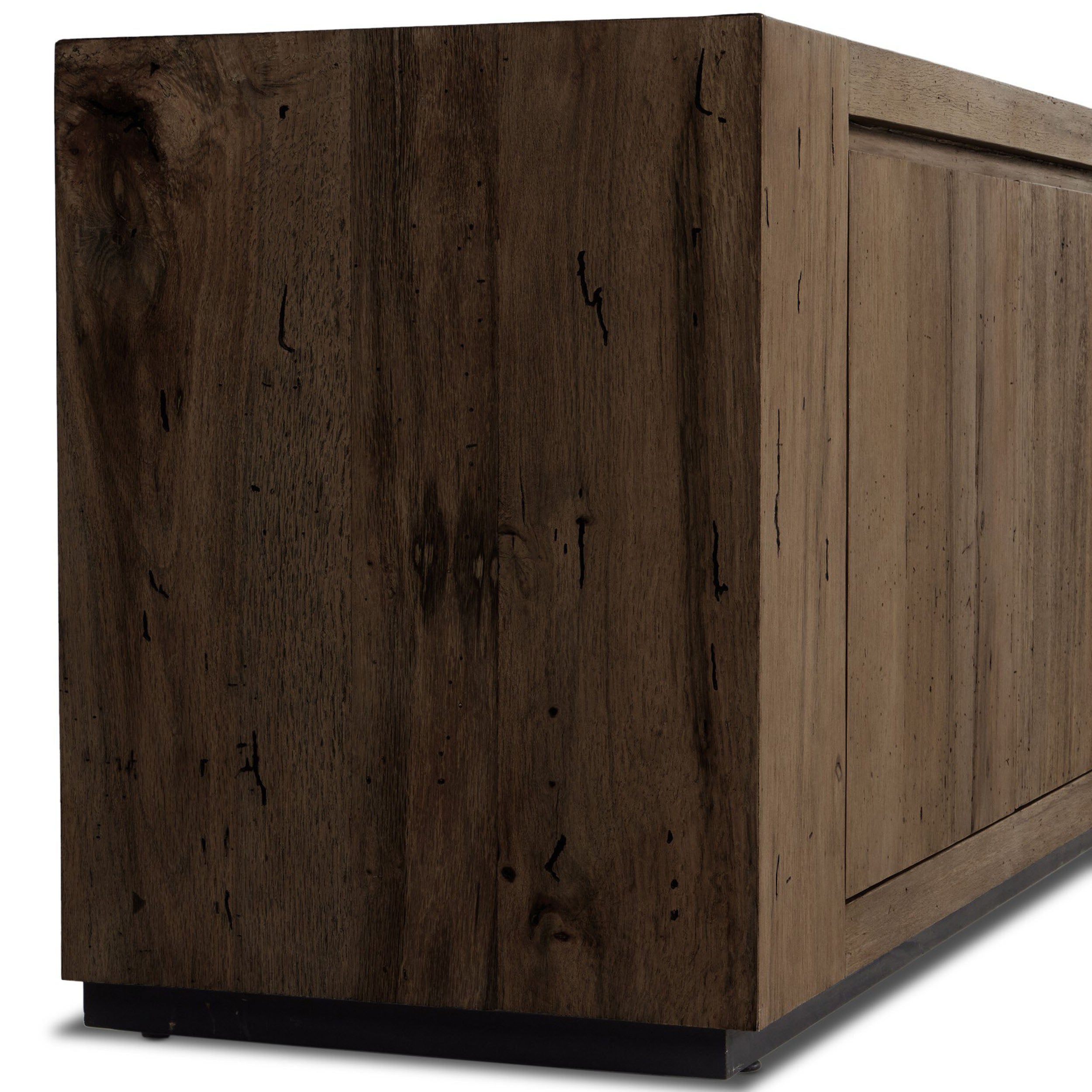 Abaso Media Console, Ebony Rustic Wormwood Oak