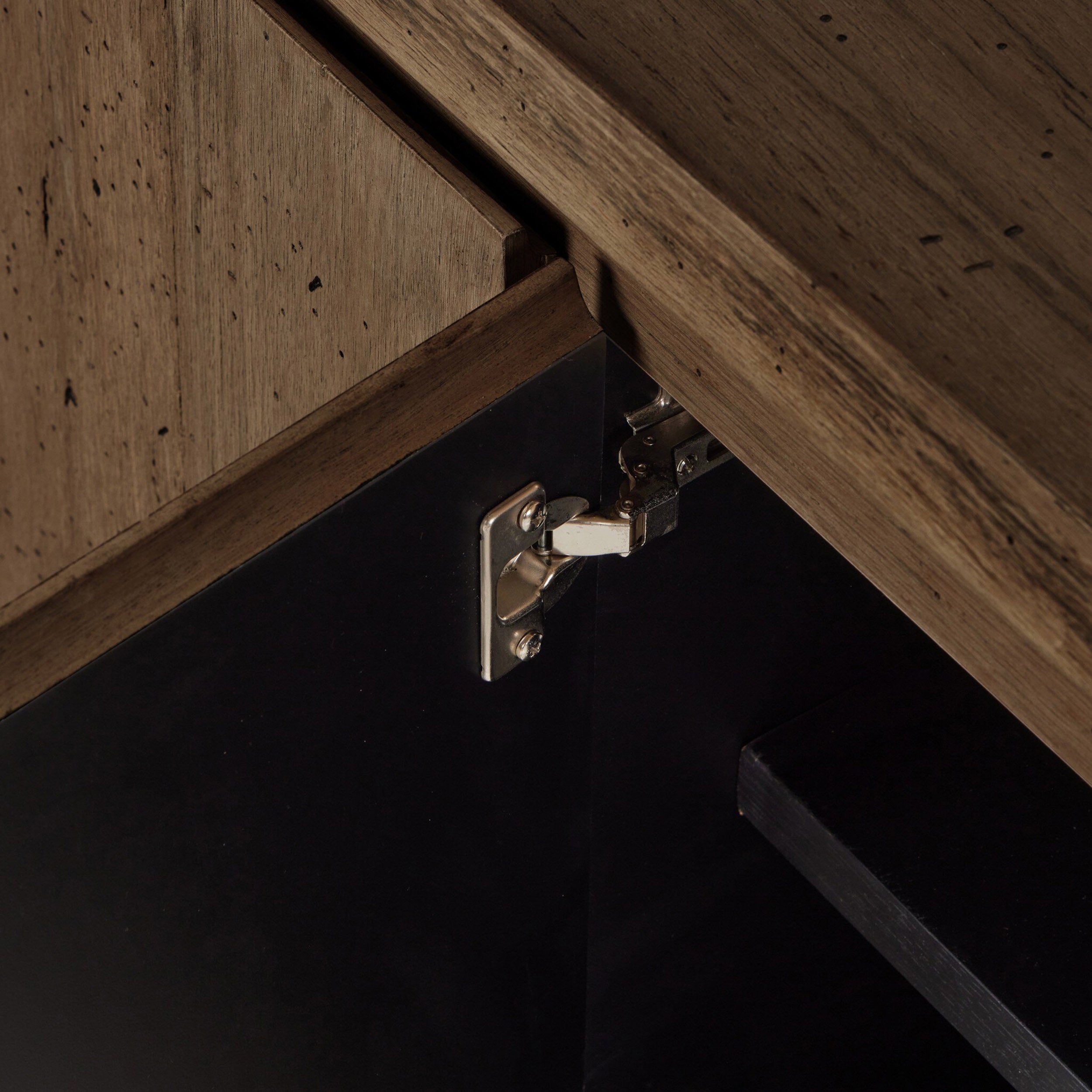 Abaso Media Console, Ebony Rustic Wormwood Oak