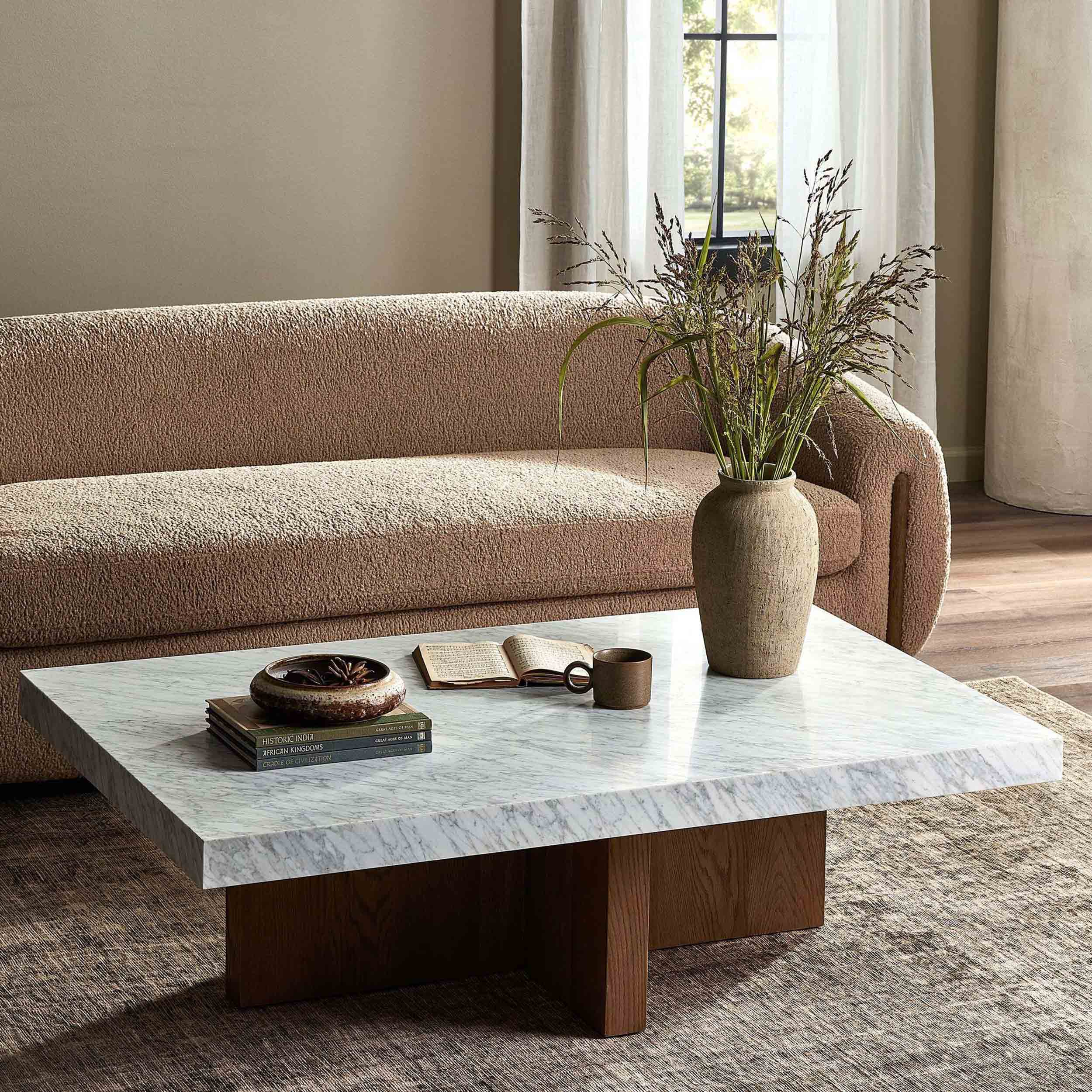 Bellamy Rectangular Coffee Table, White Carrara Marble