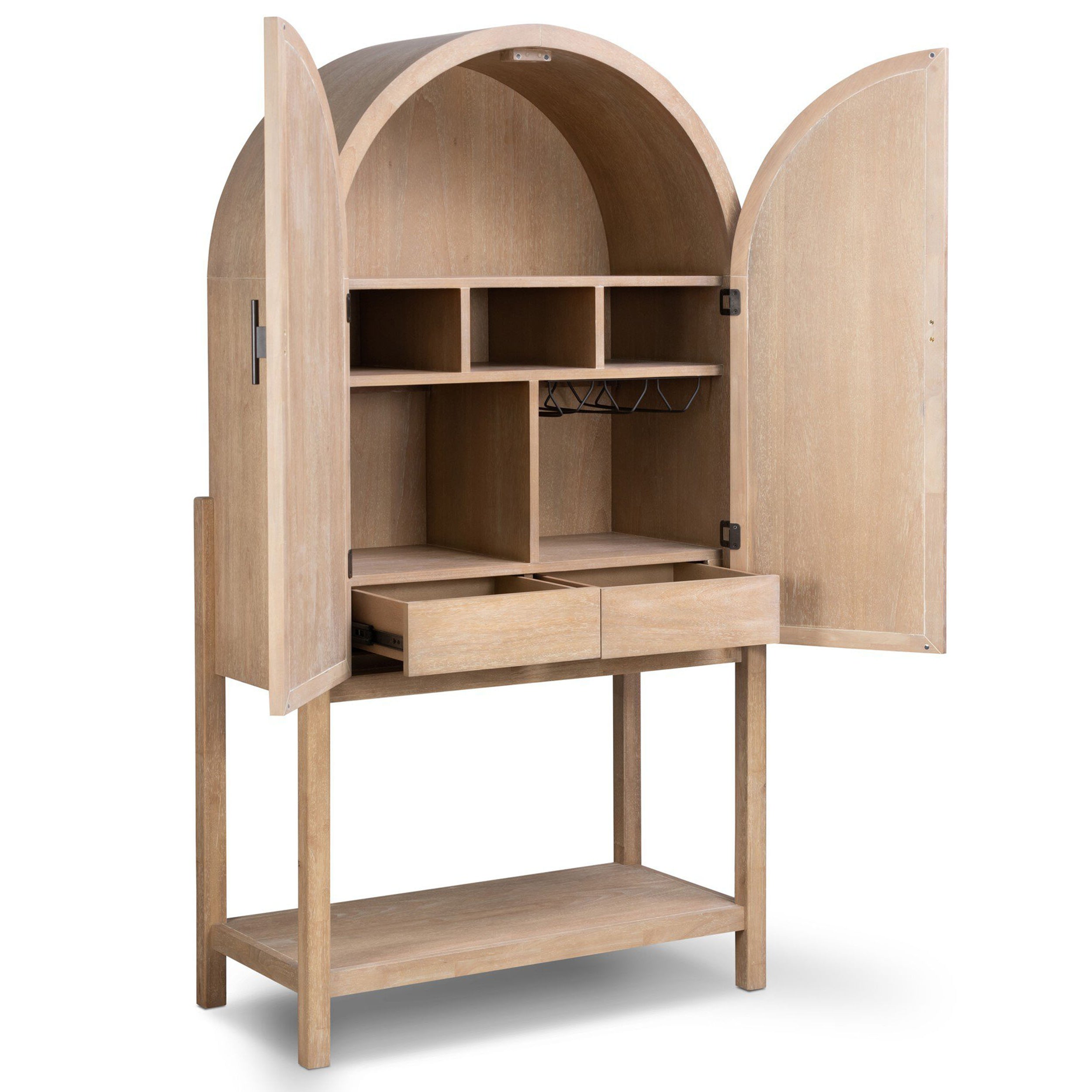 Caprice Tall Bar Cabinet, Light Natural Parawood Veneer