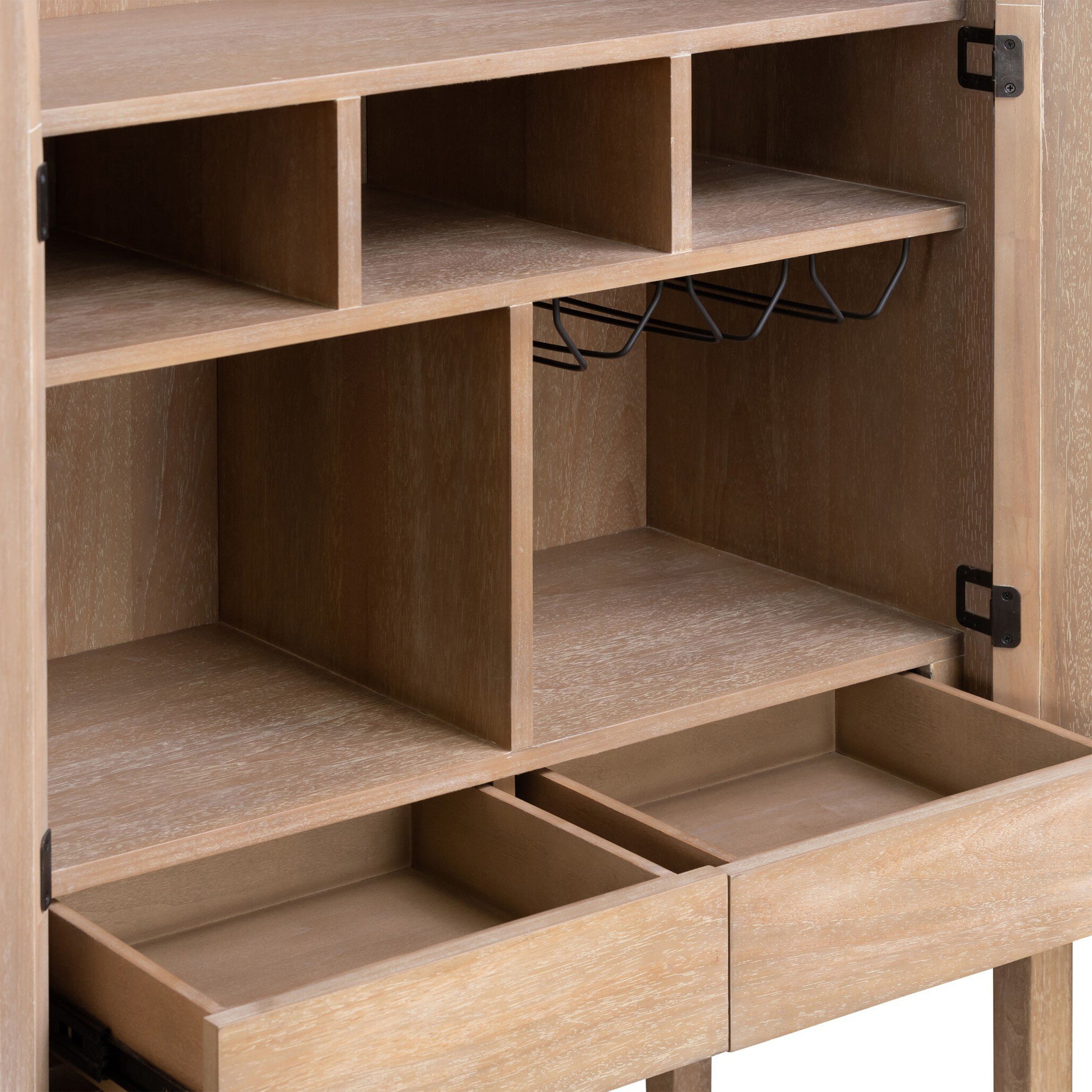 Caprice Tall Bar Cabinet, Light Natural Parawood Veneer