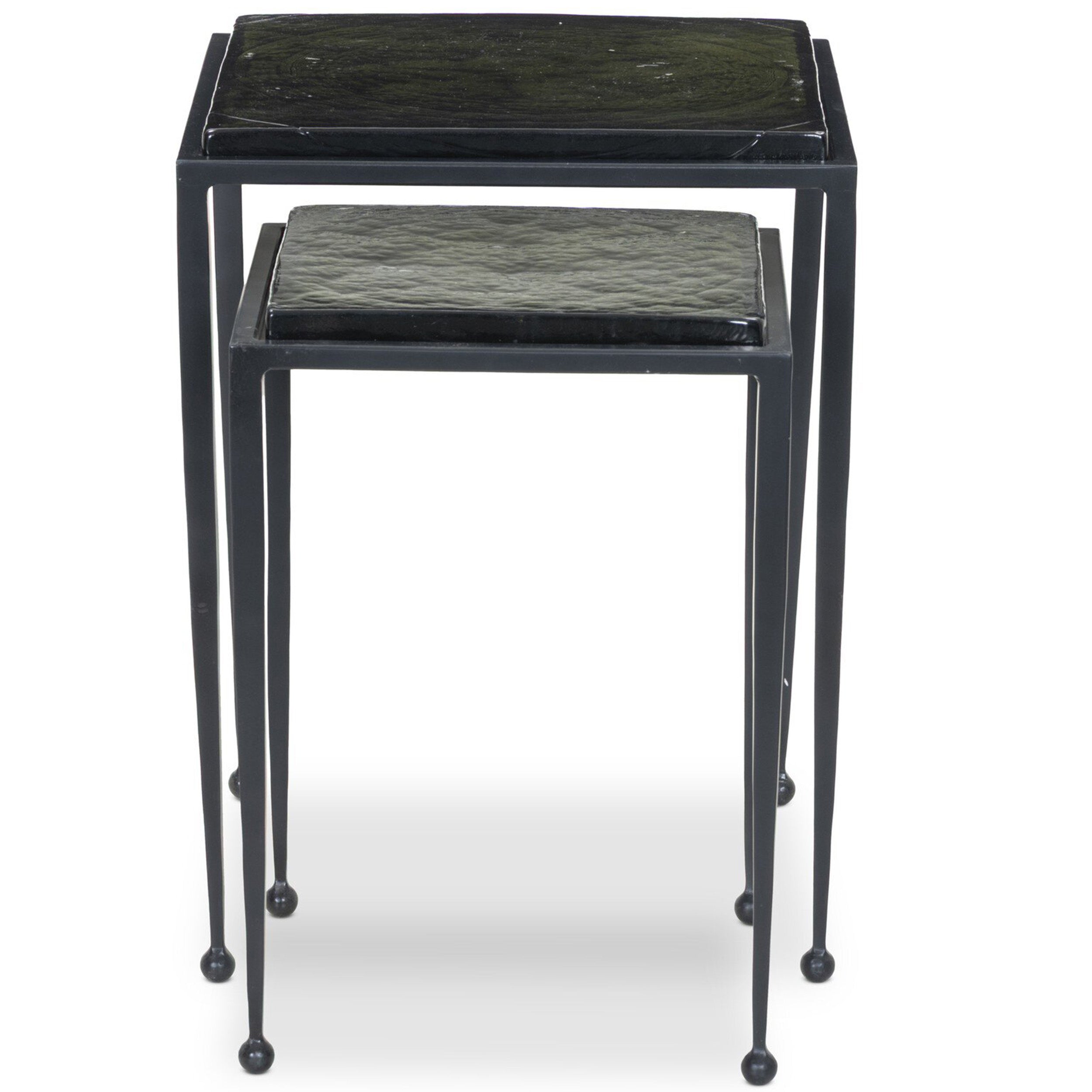 Dalston Nesting End Table Set, Moss Cast Glass