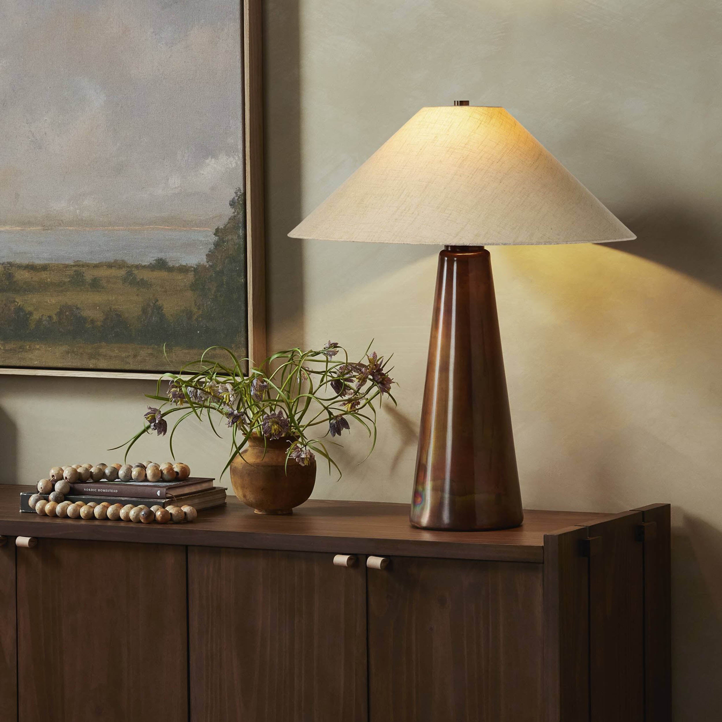 Romani Table Lamp, Cream Slub Linen