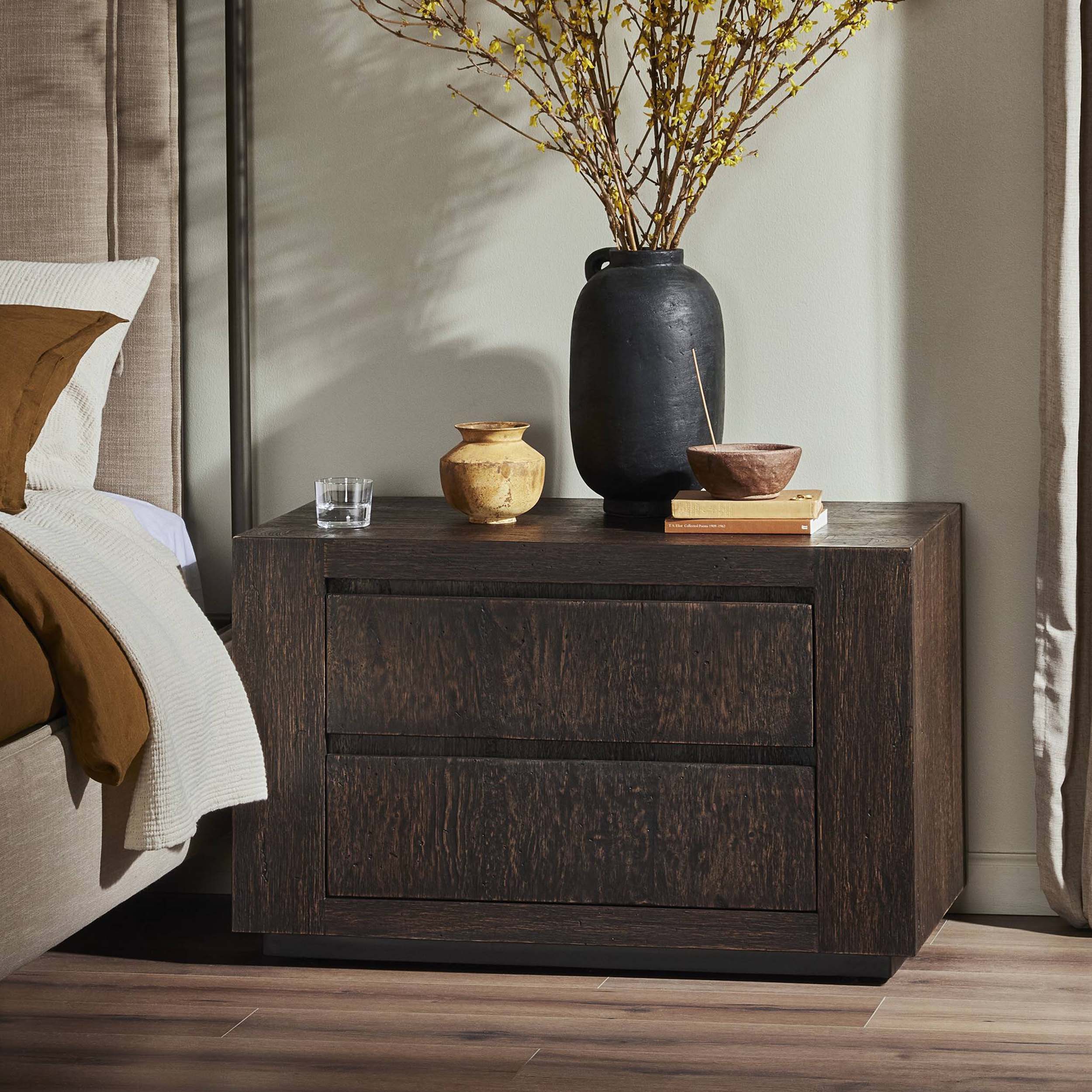 Abaso Nightstand, Ebony Rustic Wormwood Oak