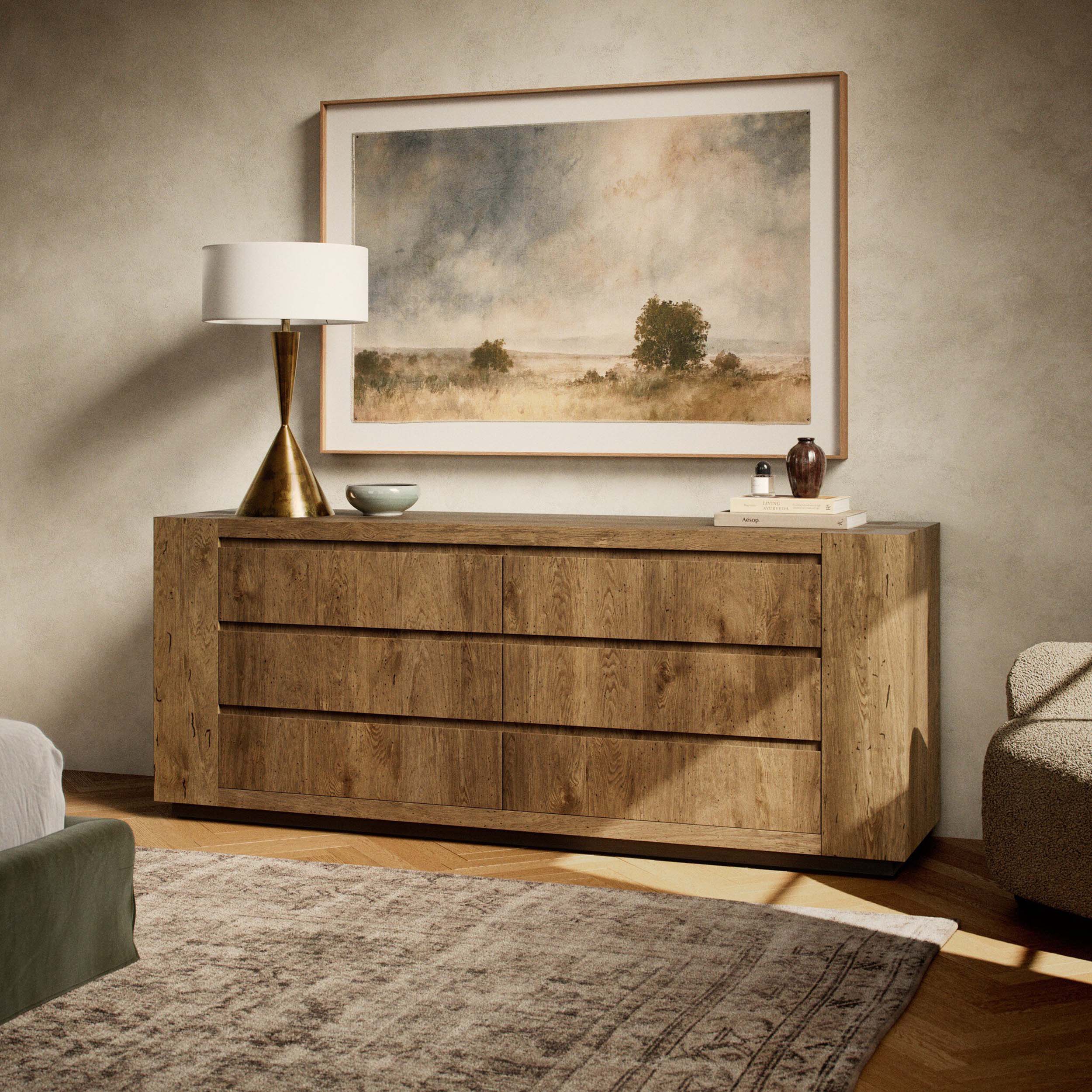 Abaso 6-Drawer Dresser, Rustic Wormwood Oak