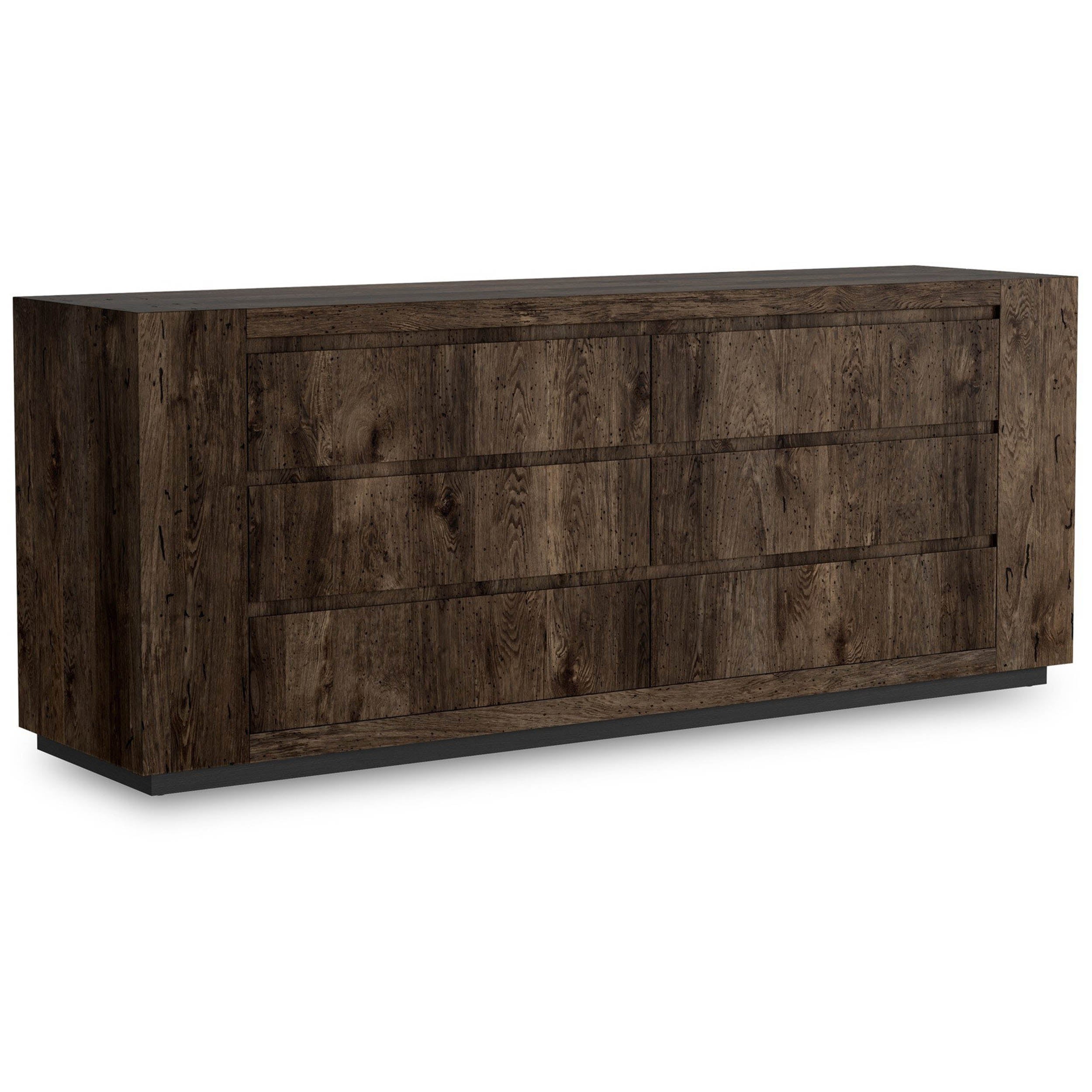 Abaso 6-Drawer Dresser, Ebony Rustic Wormwood Oak