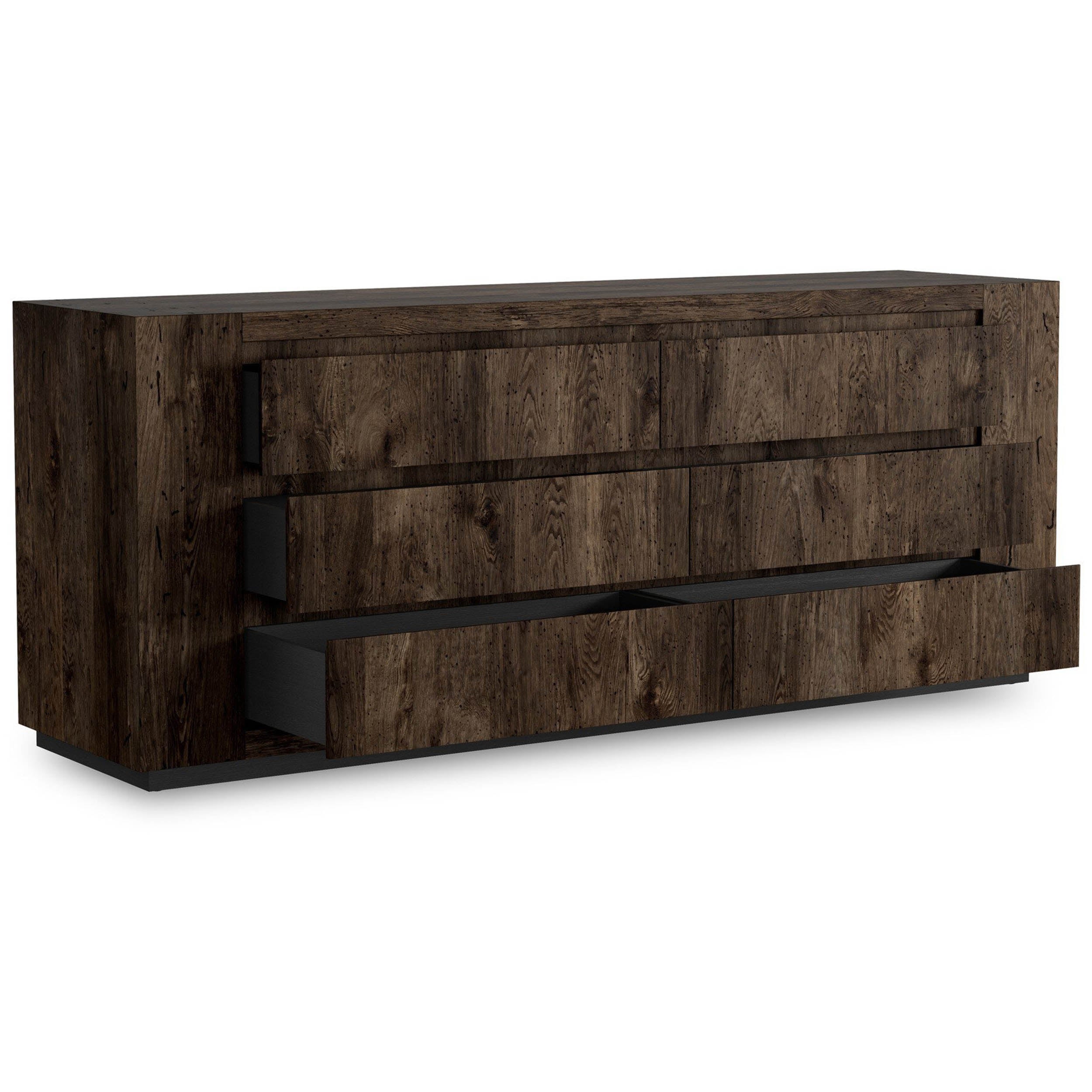 Abaso 6-Drawer Dresser, Ebony Rustic Wormwood Oak