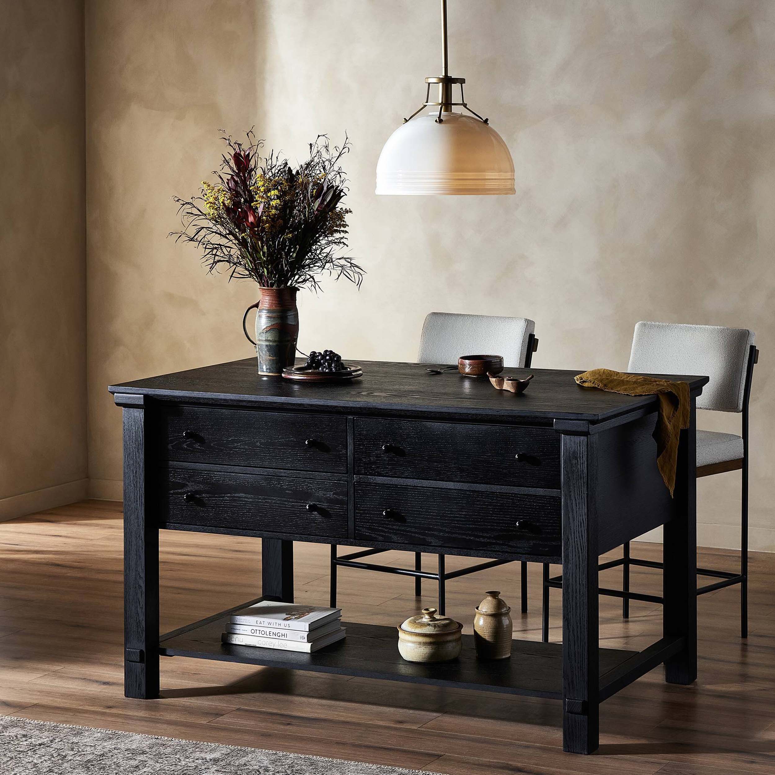 Gardendale Small Kitchen Island, Stained Black Oak Veneer