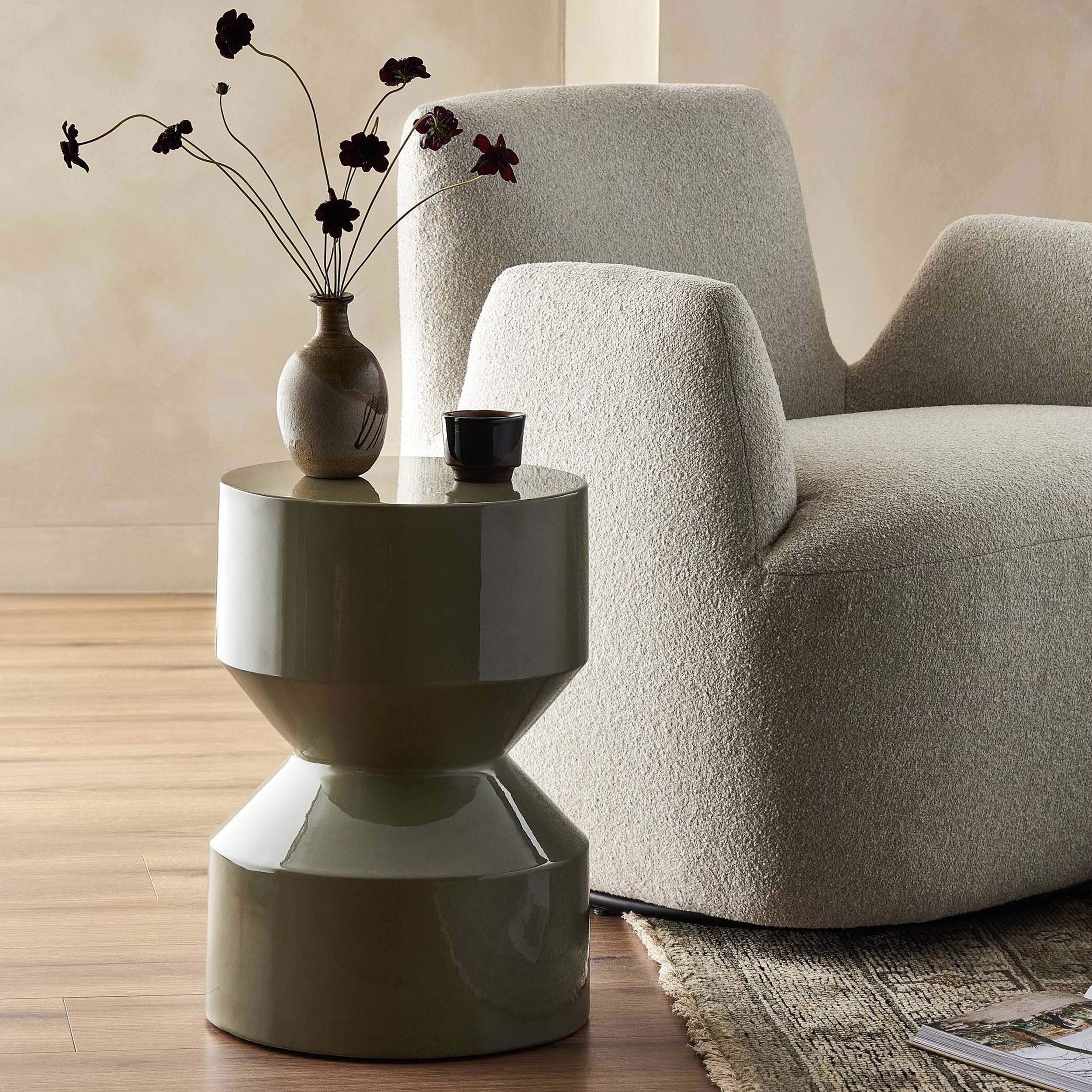 Ara End Table, Moss Lacquered Concrete