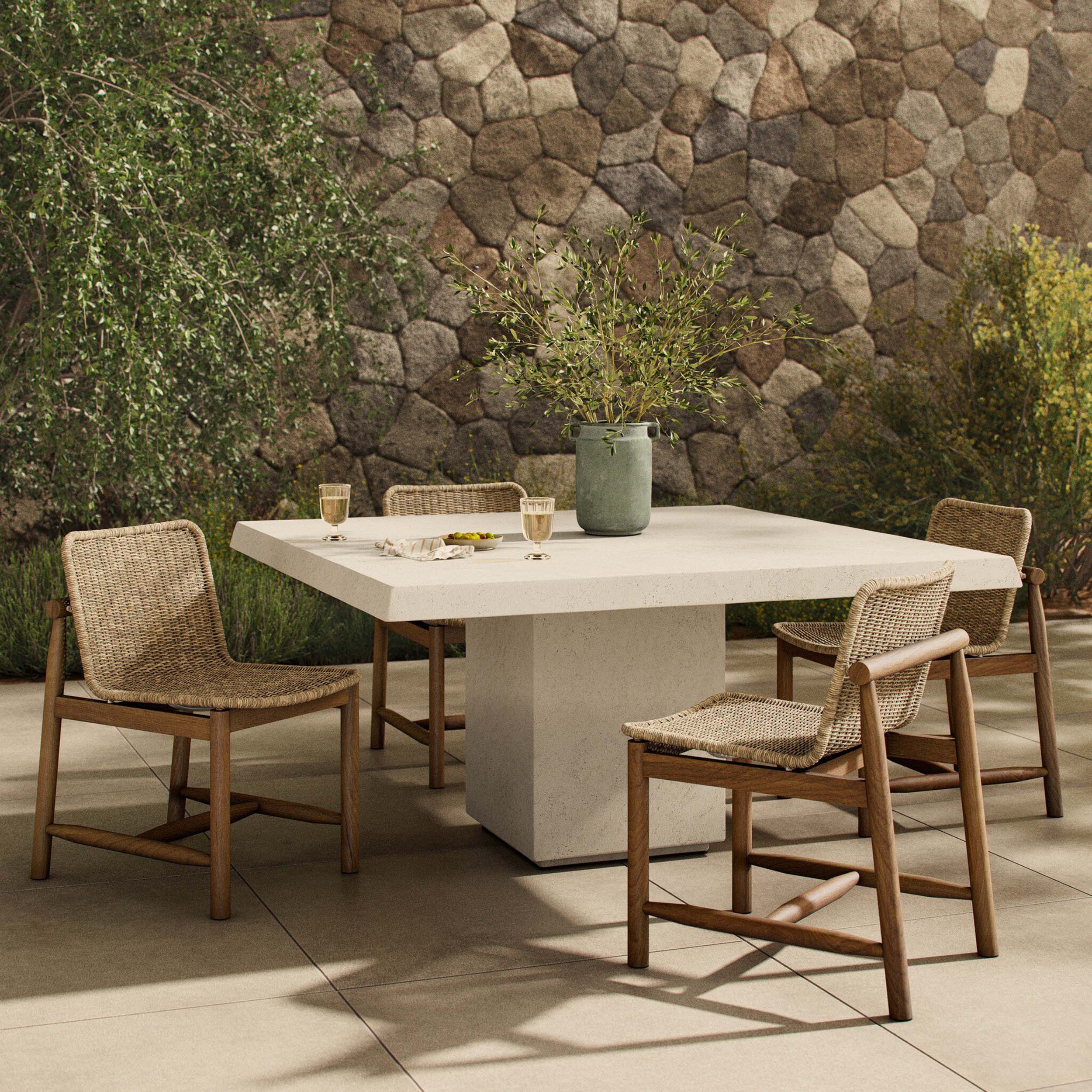 Avila Outdoor Dining Table-60", Aged White Concrete