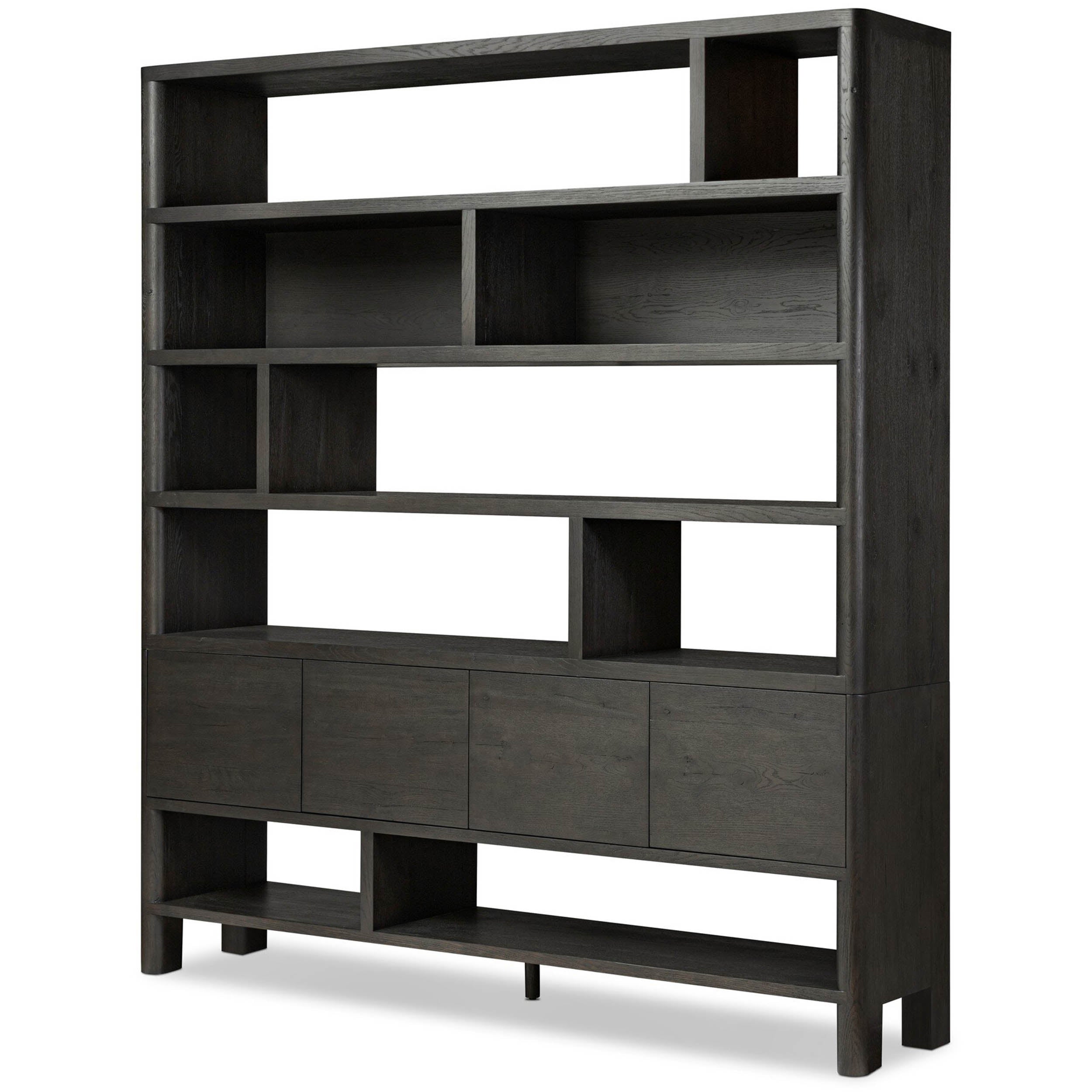 Noeline Wide Bookcase, Smoked Black Oak