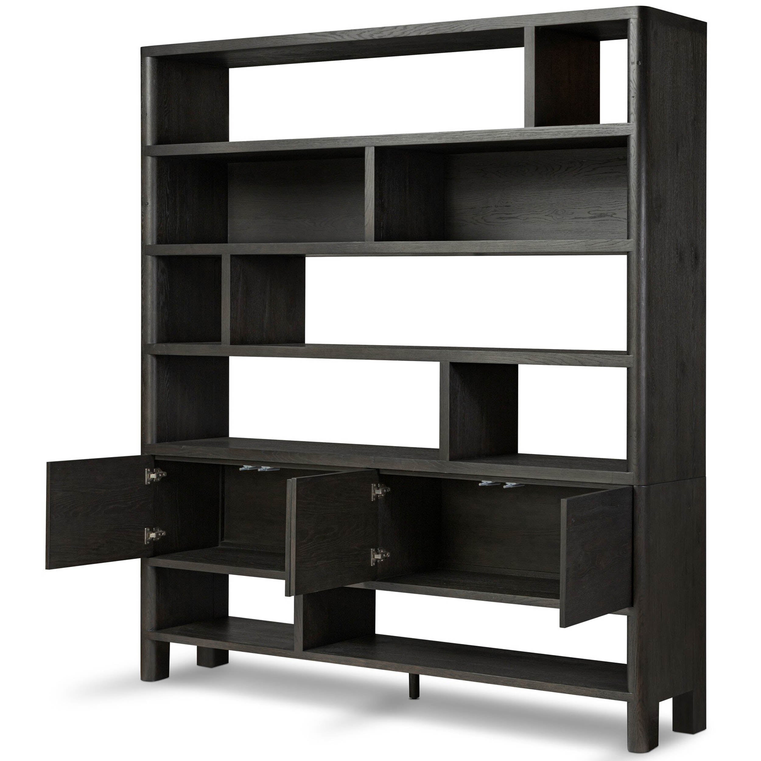 Noeline Wide Bookcase, Smoked Black Oak