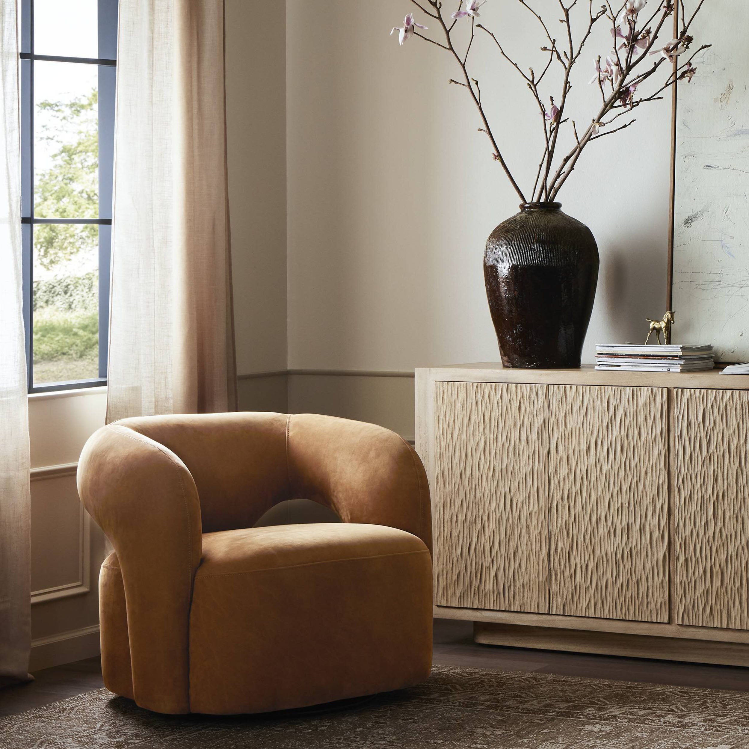 Mazie Swivel Chair, Nubuck Cognac