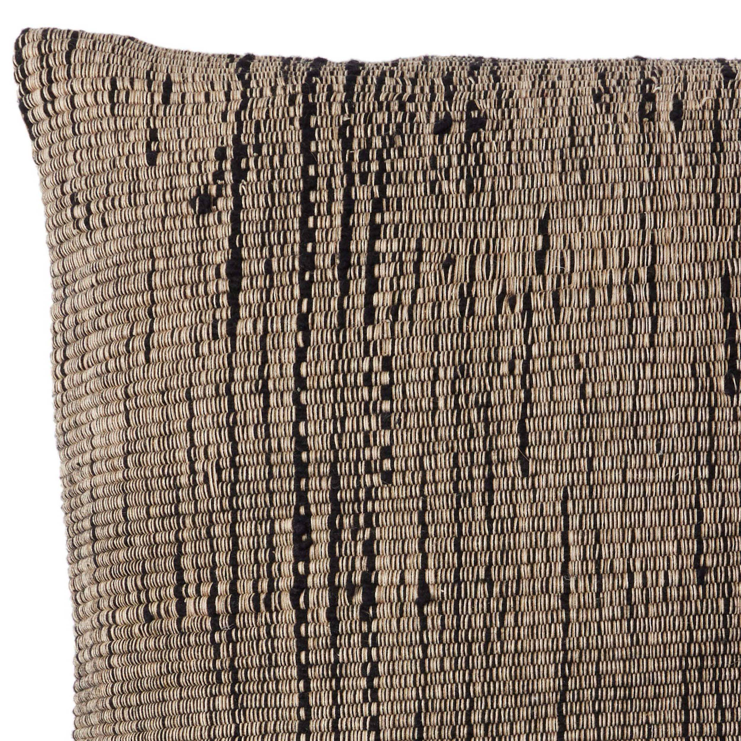 Handwoven Stripe Wool Pillow, Black Wool