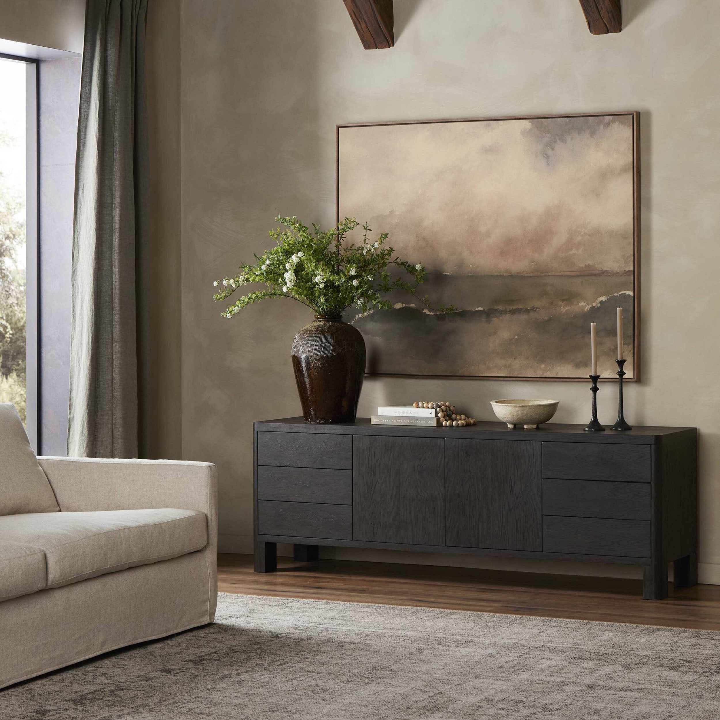 Noeline Media Console, Smoked Black Oak Veneer