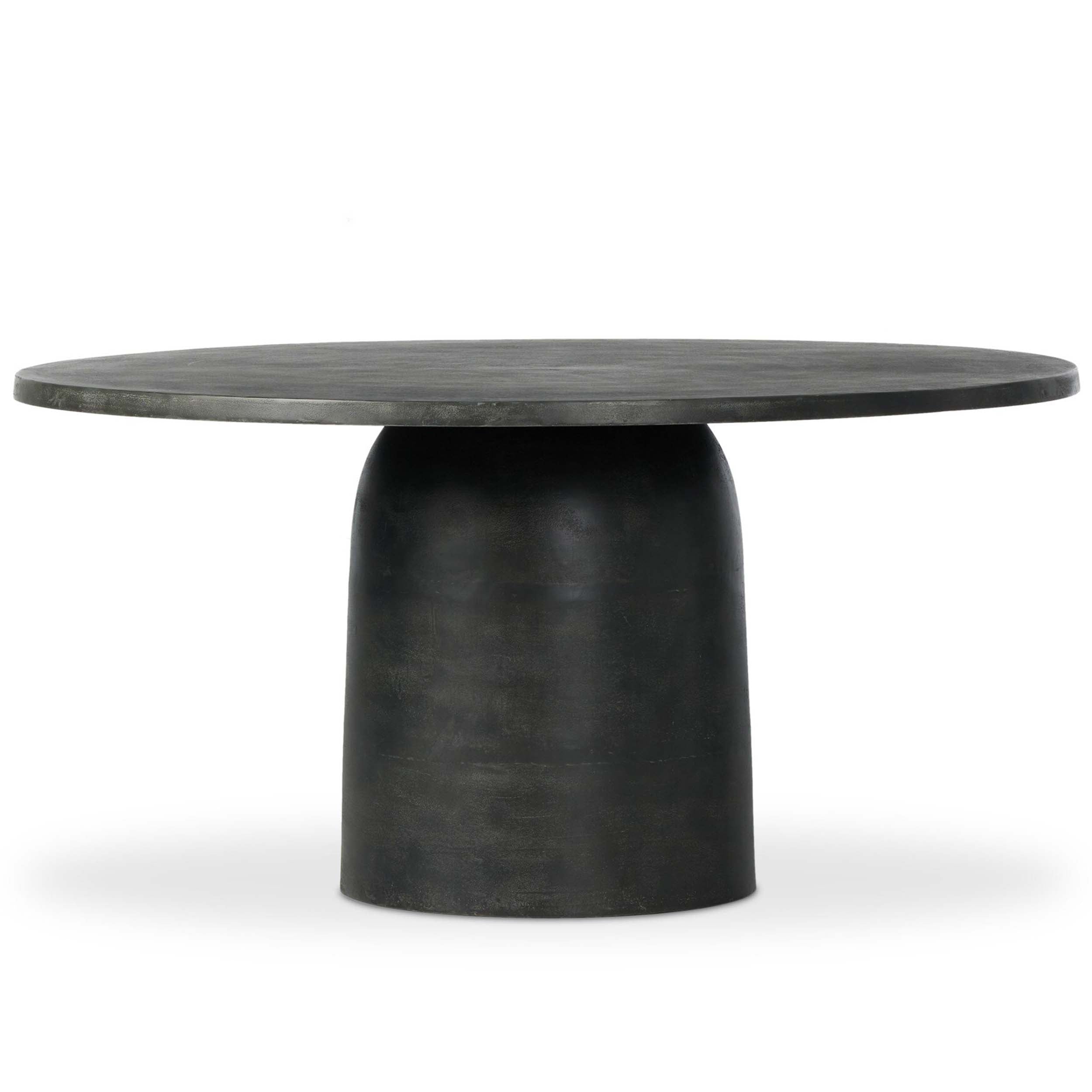 Basil Outdoor Dining Table 60", Aged Grey, round tabletop with pedestal base for modern dining spaces.