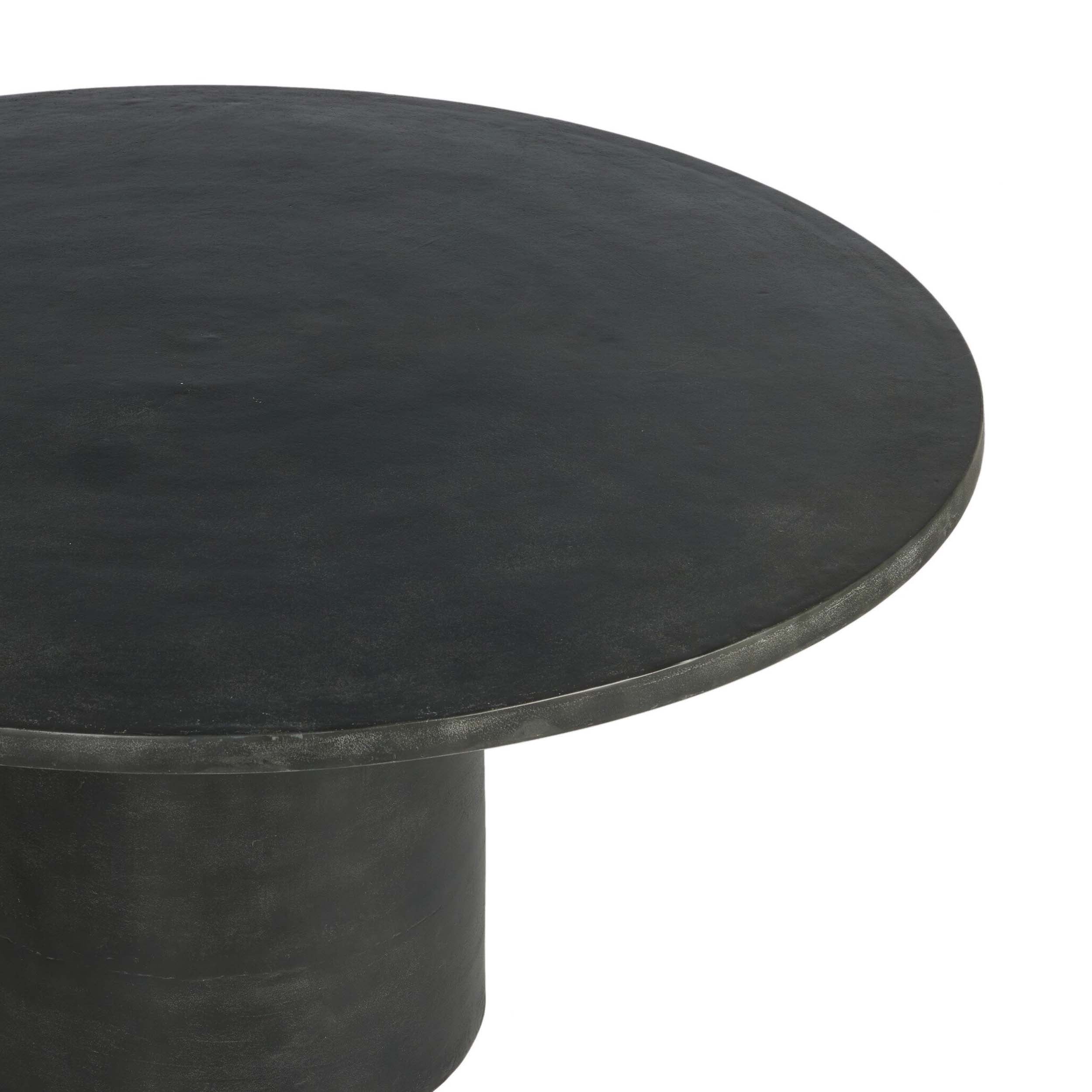 Basil Outdoor Dining Table 60", Aged Grey - round tabletop on pedestal base with modern design.