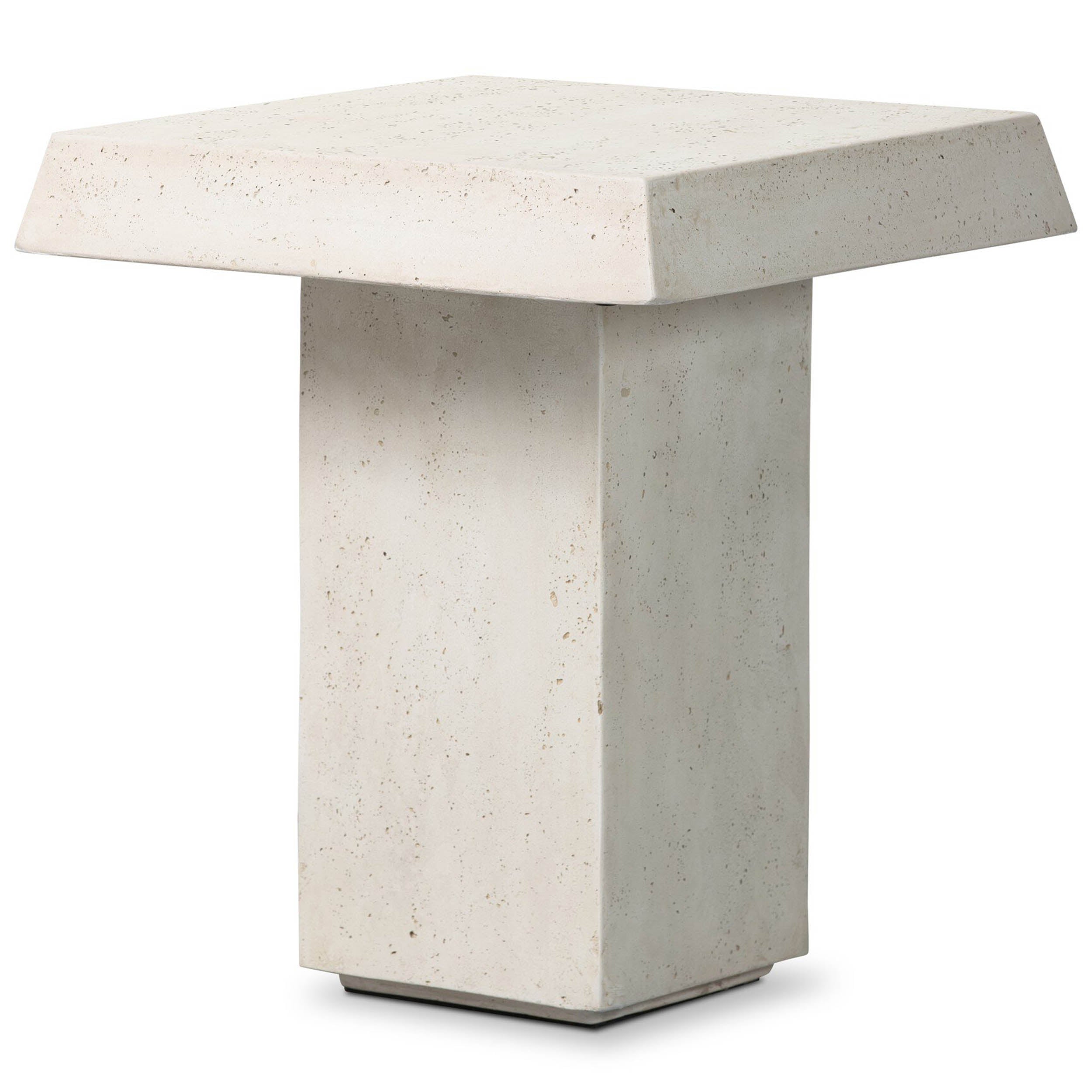 Avila Outdoor End Table, Aged White Concrete