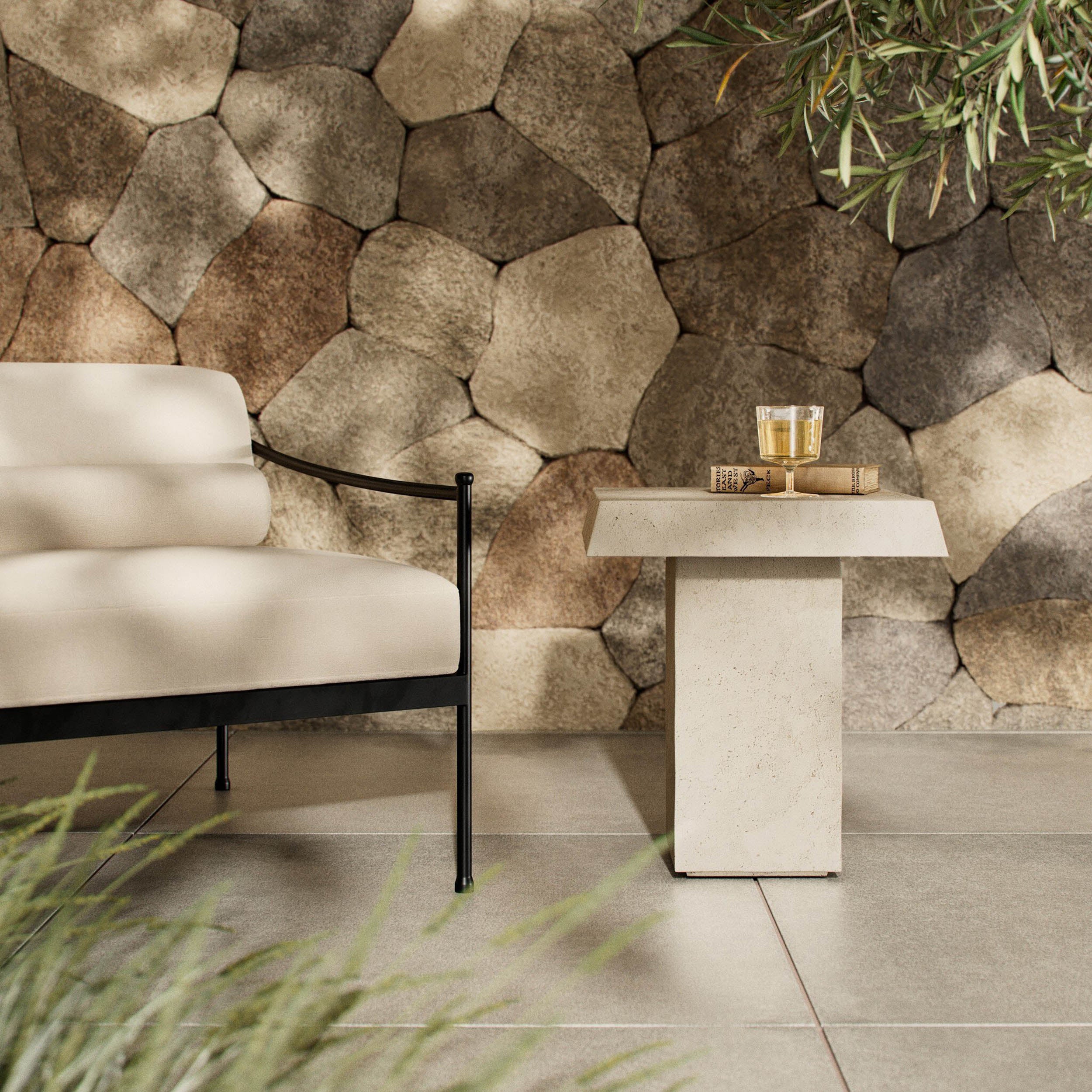 Avila Outdoor End Table, Aged White Concrete