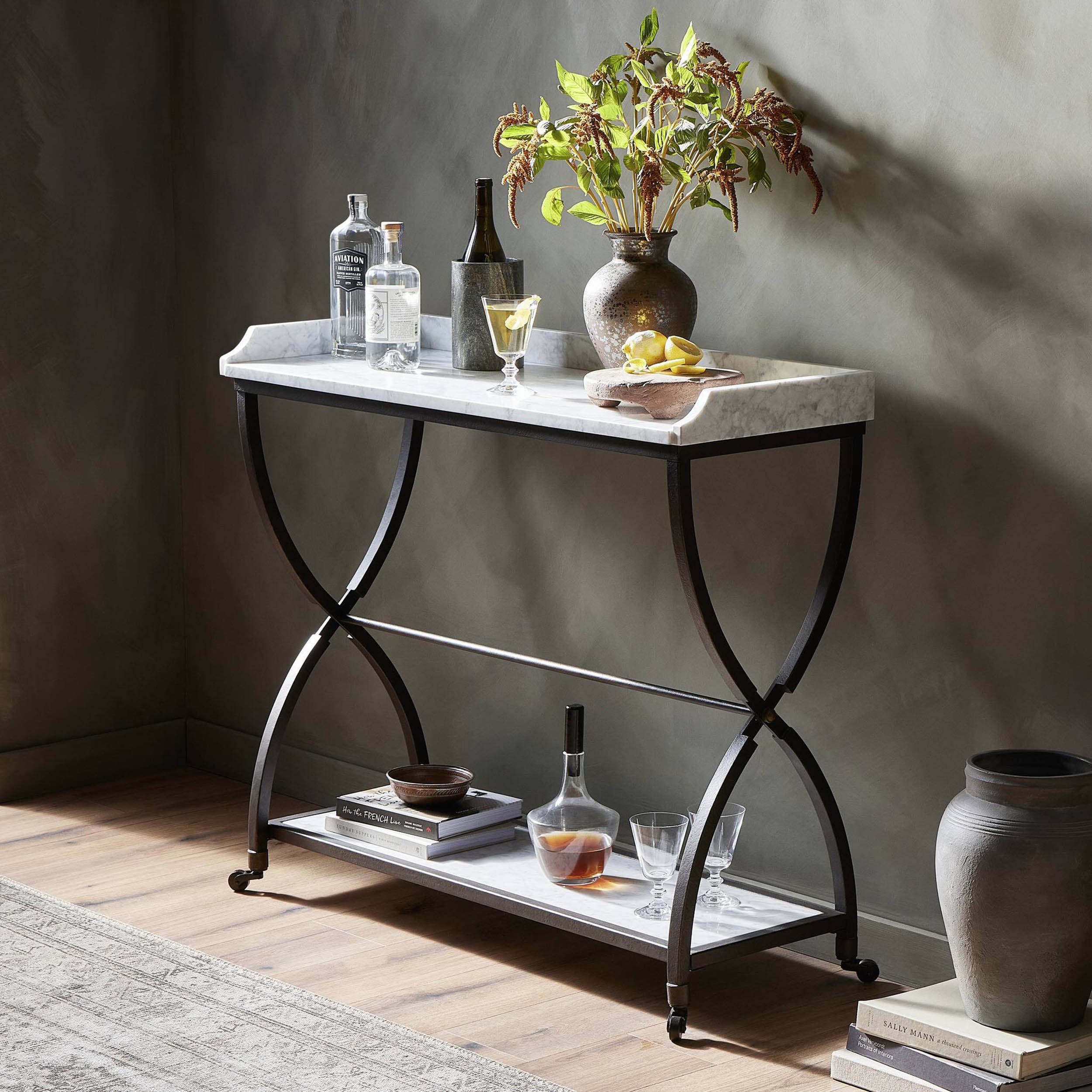 Six Beers Table, Honed White Marble