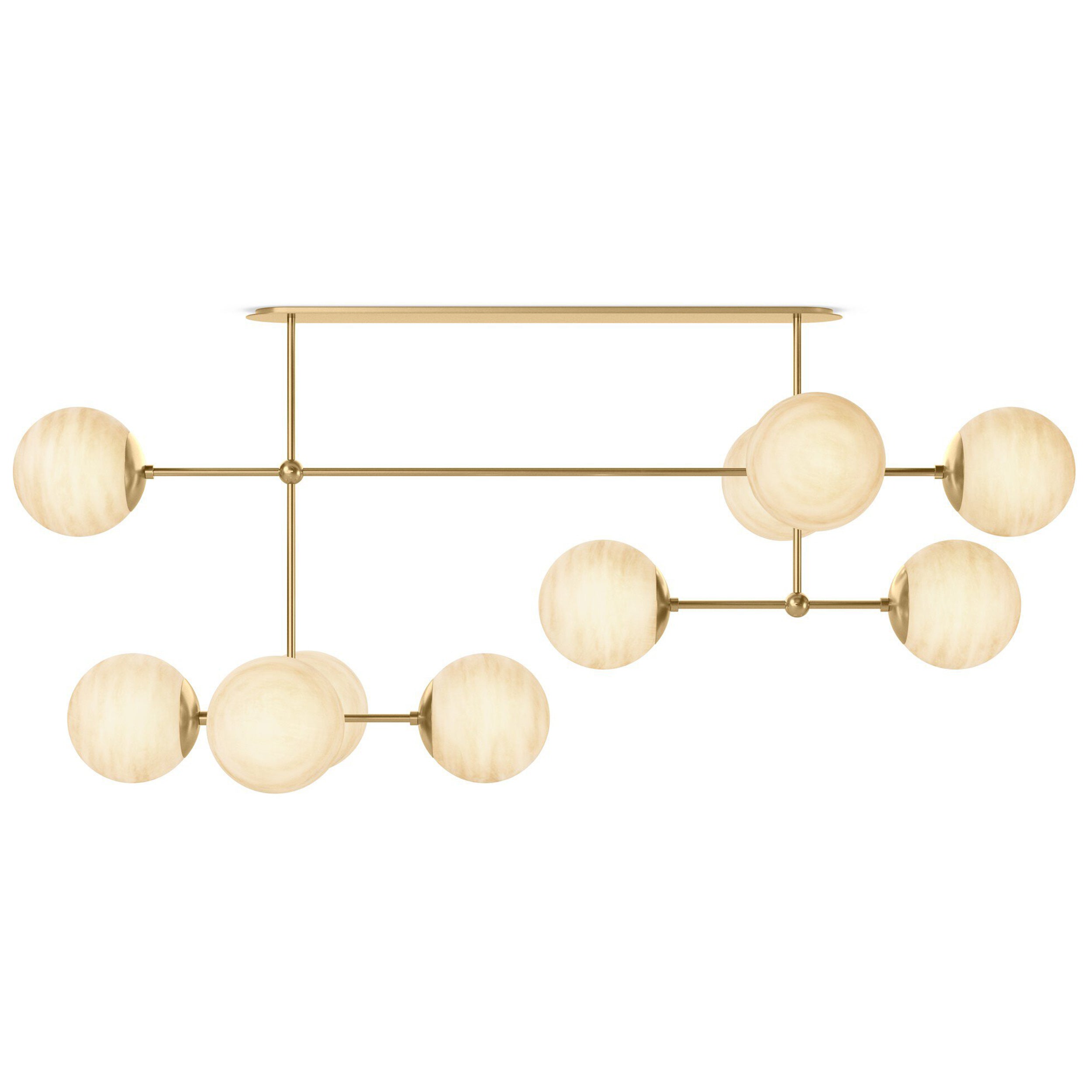 Armstrong Linear Chandelier, Burnished Brass, Marbled Matte Glass