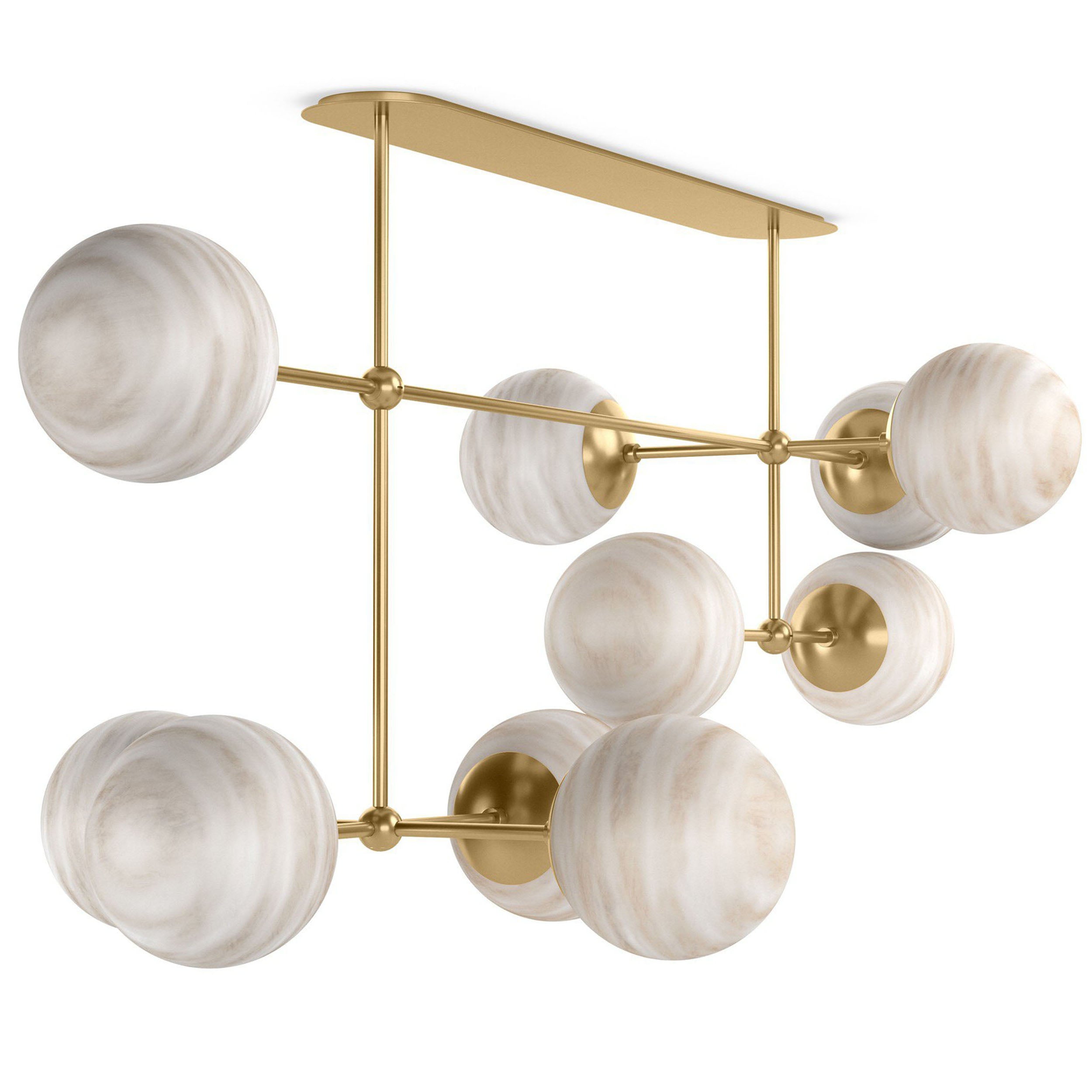 Armstrong Linear Chandelier, Burnished Brass, Marbled Matte Glass