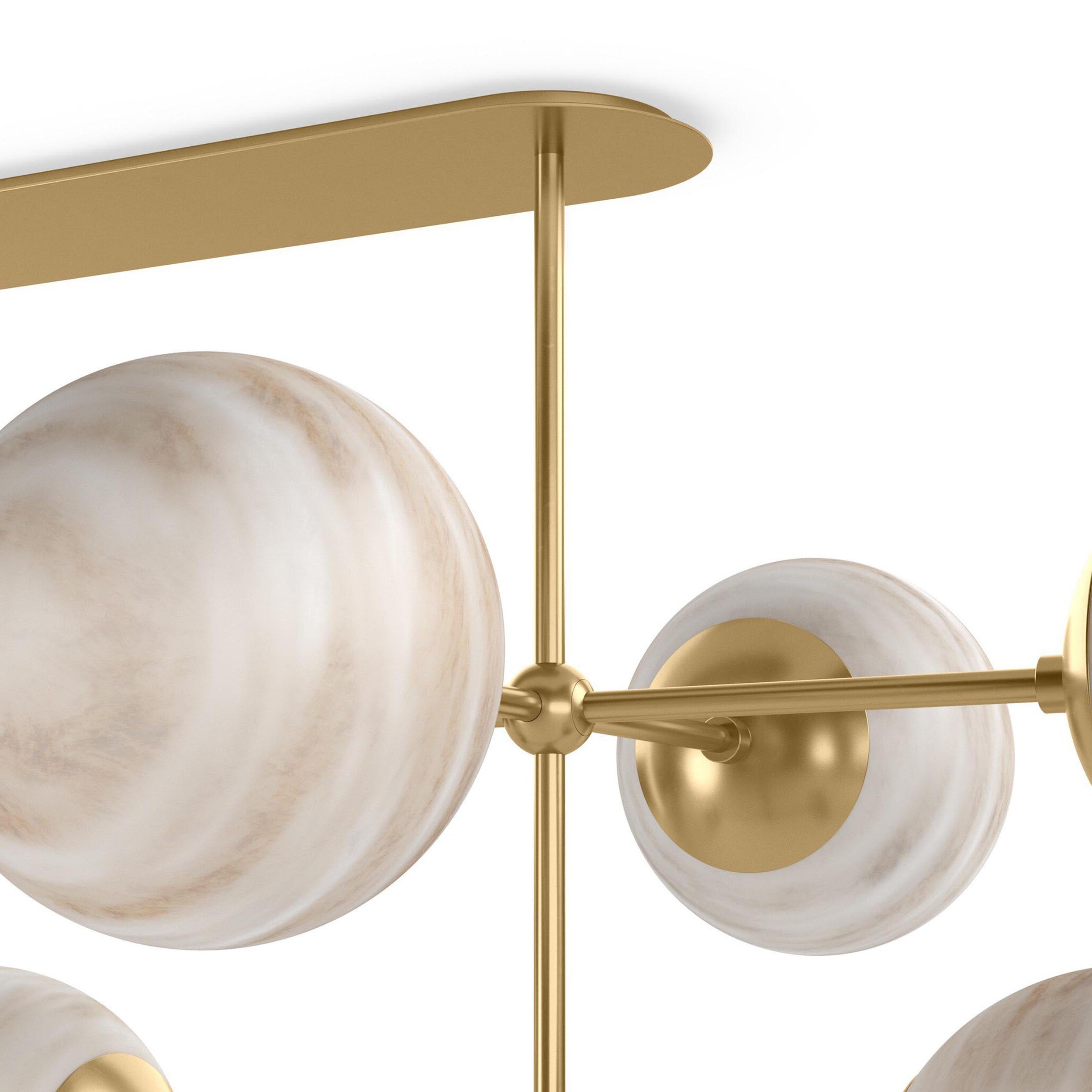 Armstrong Linear Chandelier, Burnished Brass, Marbled Matte Glass