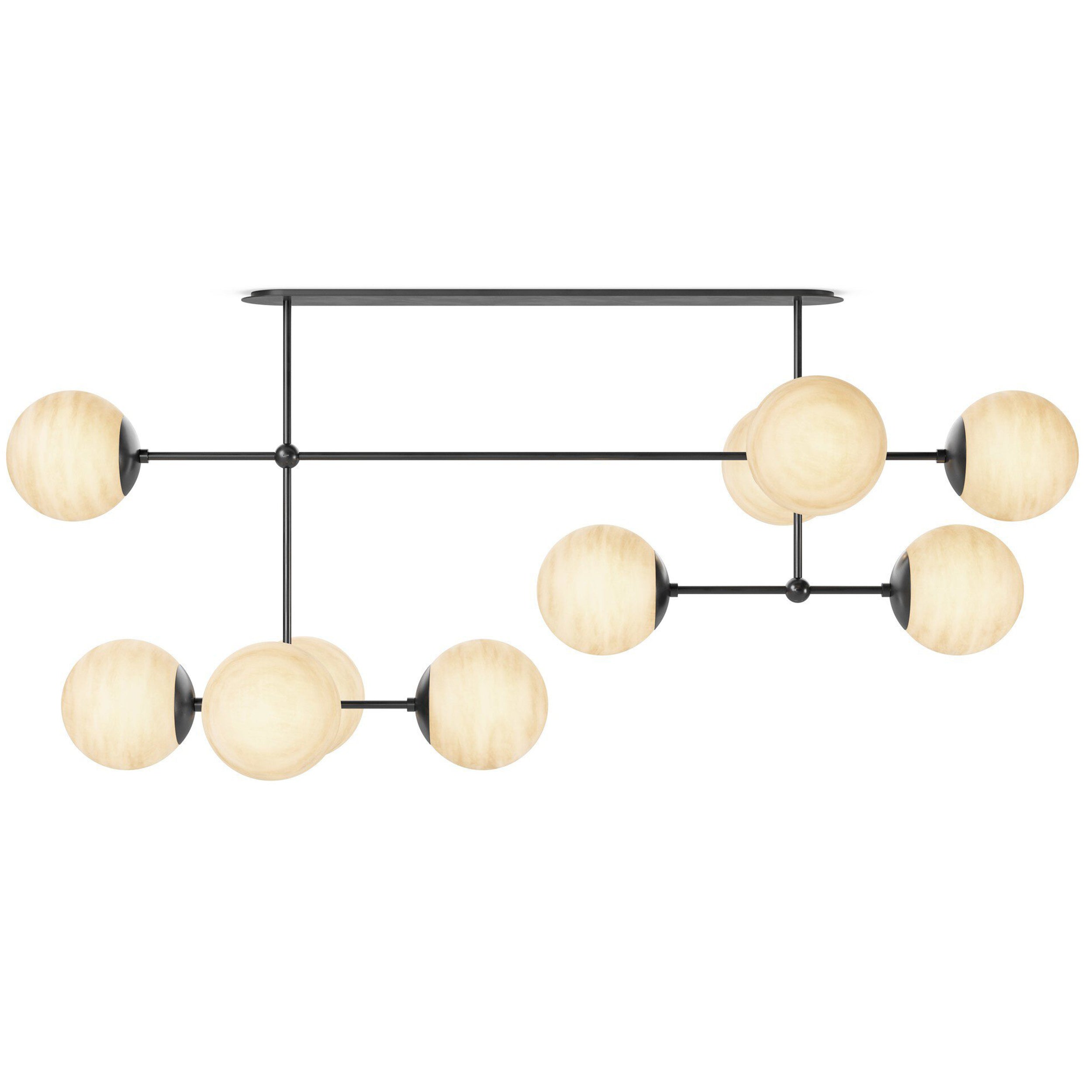 Armstrong Linear Chandelier, Black Gunmetal, Marbled Matte Glass