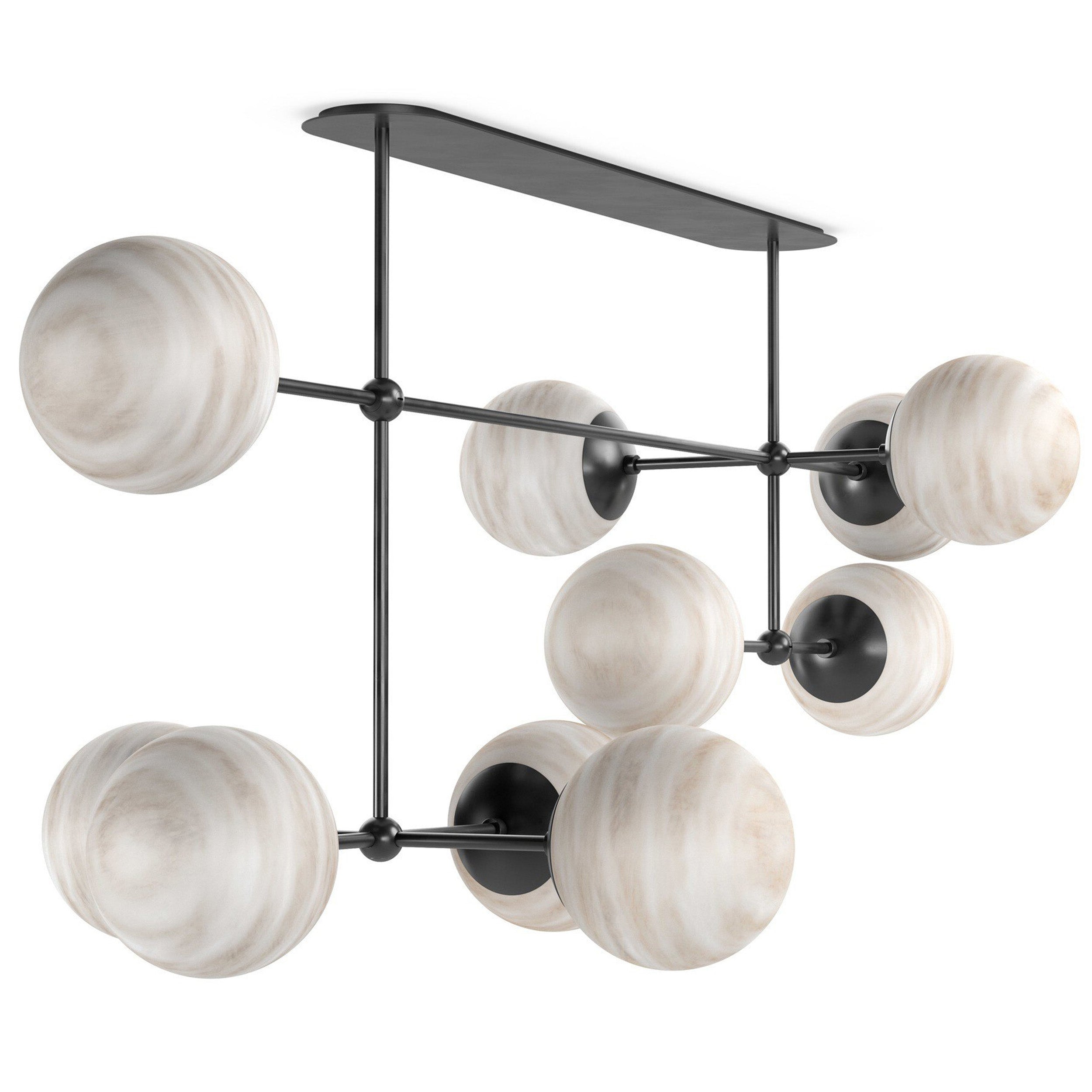 Armstrong Linear Chandelier, Black Gunmetal, Marbled Matte Glass