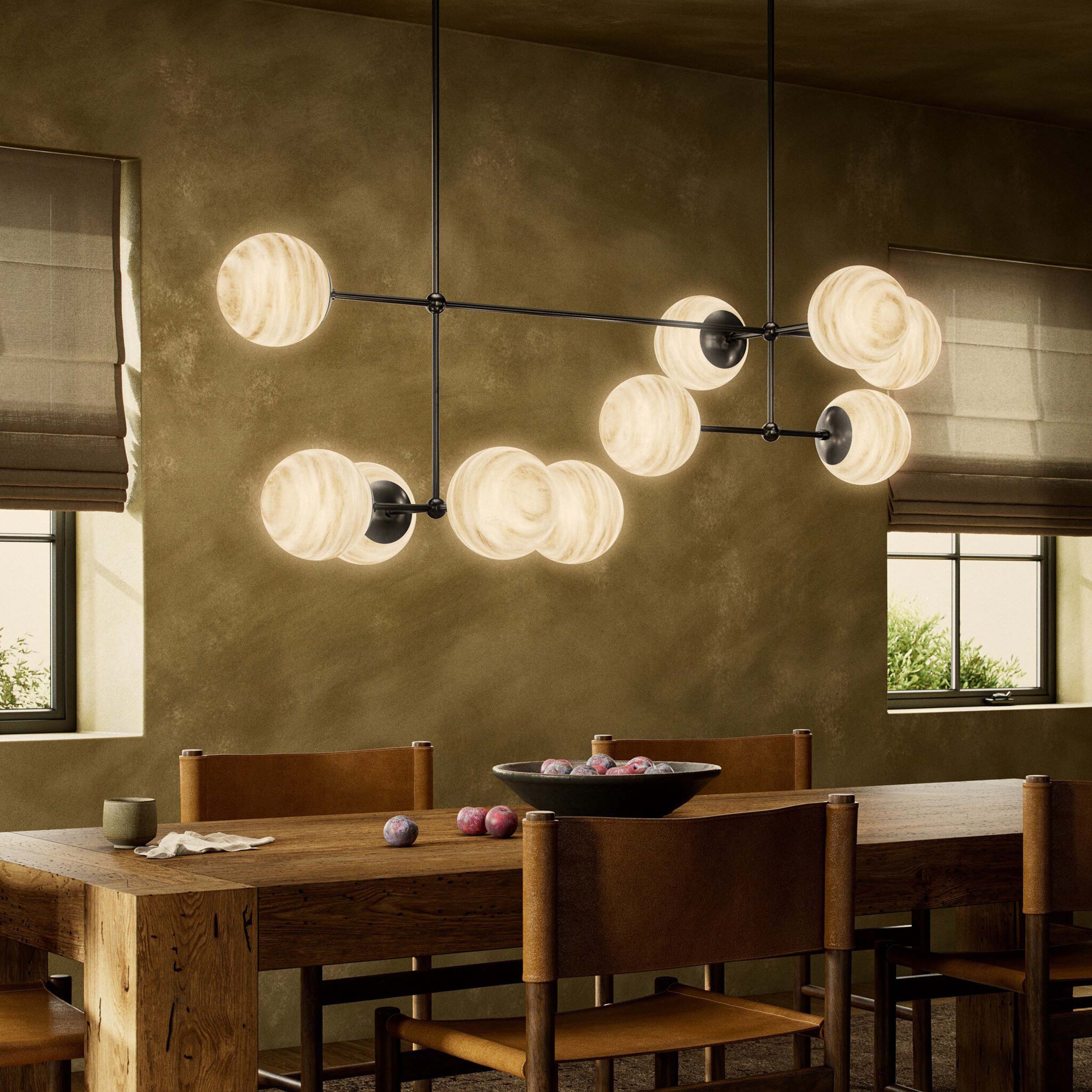 Armstrong Linear Chandelier, Black Gunmetal, Marbled Matte Glass