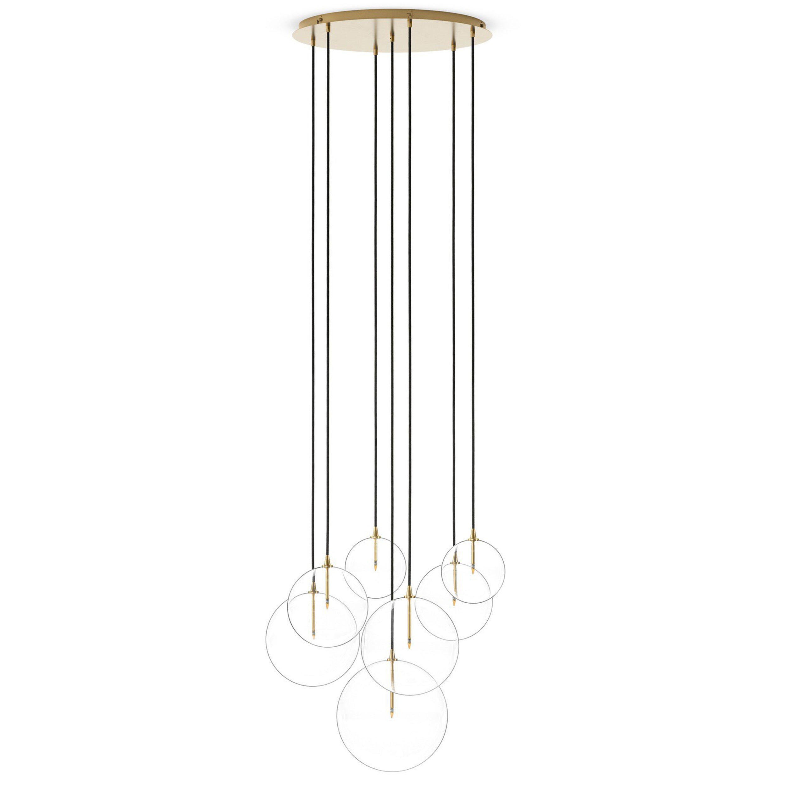 Cluster 7 Mix Chandelier, Clear Glass, Burnished Brass