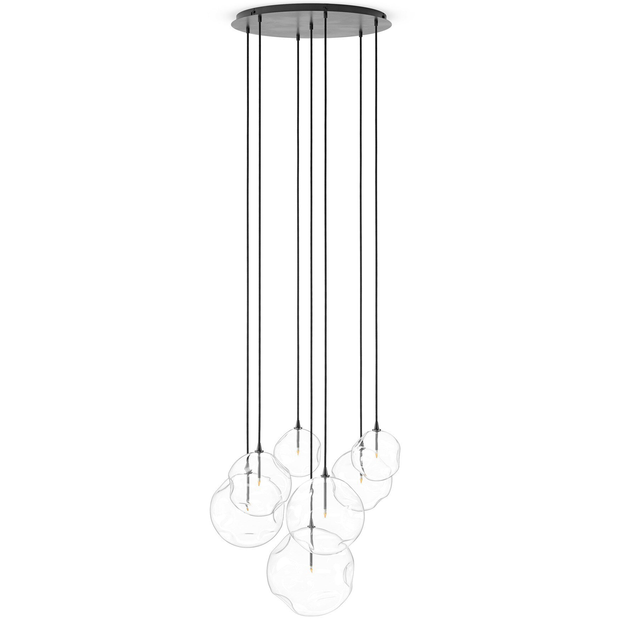 Cluster 7 Mix Chandelier, Organic Glass, Black Gunmetal