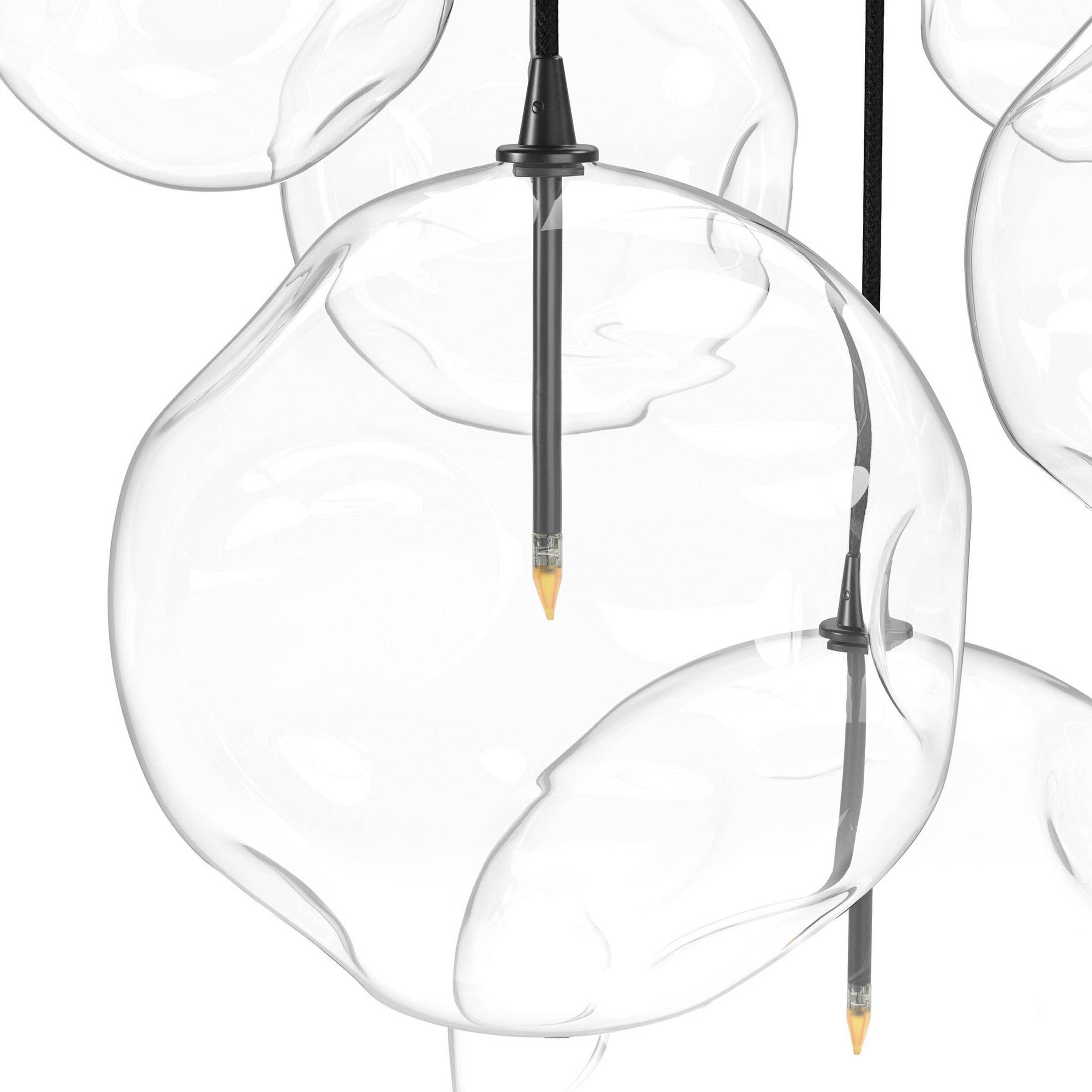 Cluster 7 Mix Chandelier, Organic Glass, Black Gunmetal