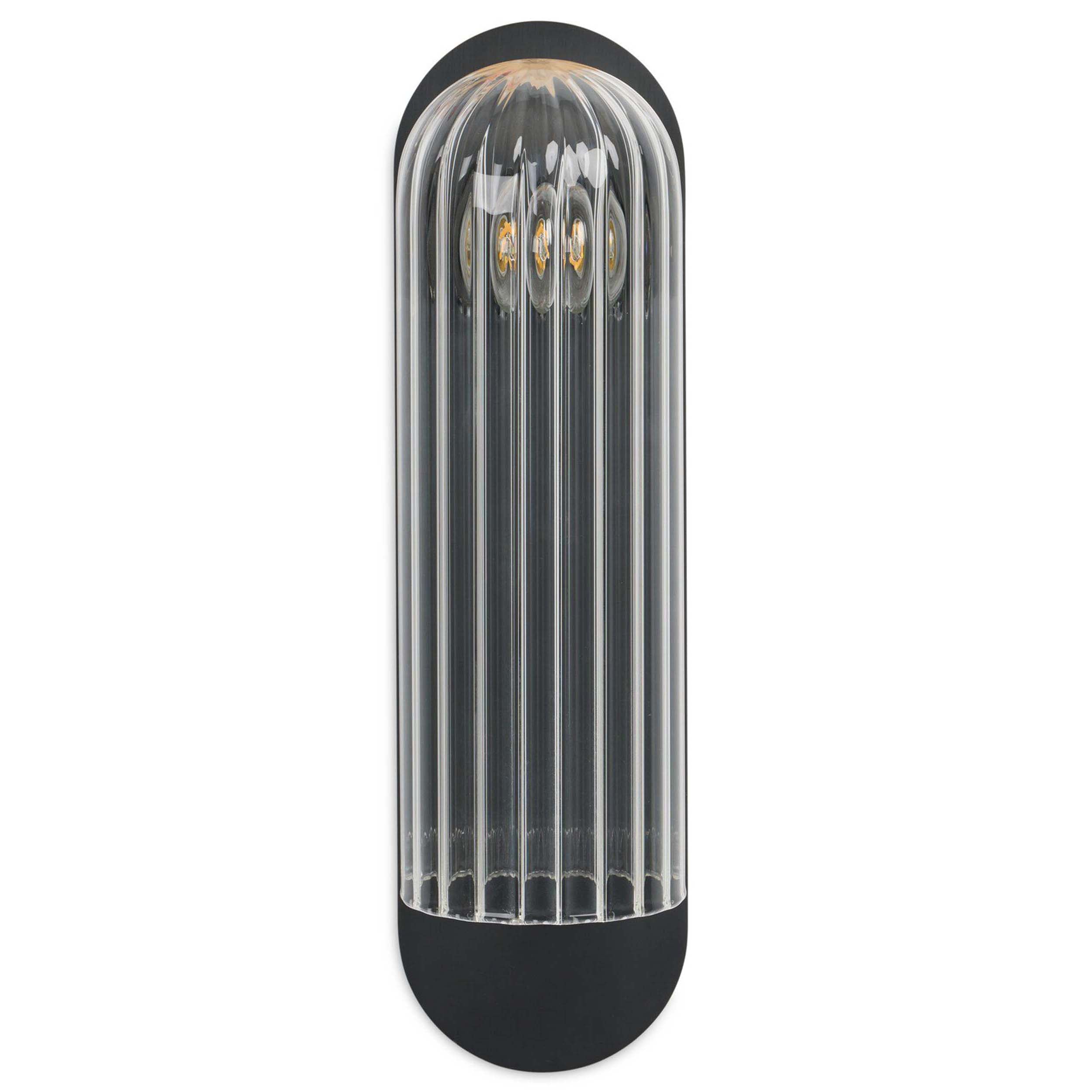 Odyssey Sconce, Black Gunmetal, Clear Ribbon Glass