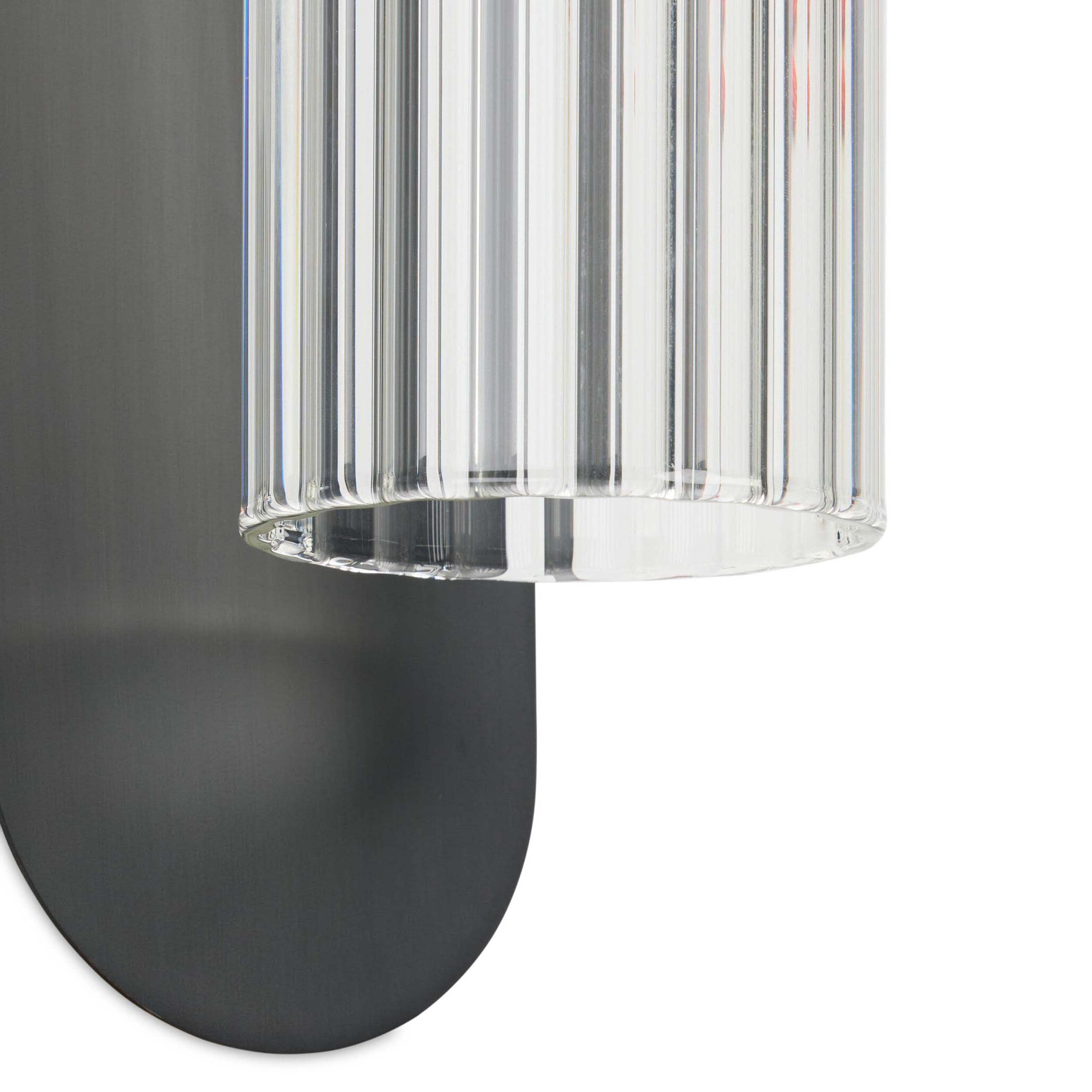 Odyssey Sconce, Black Gunmetal, Clear Ribbon Glass