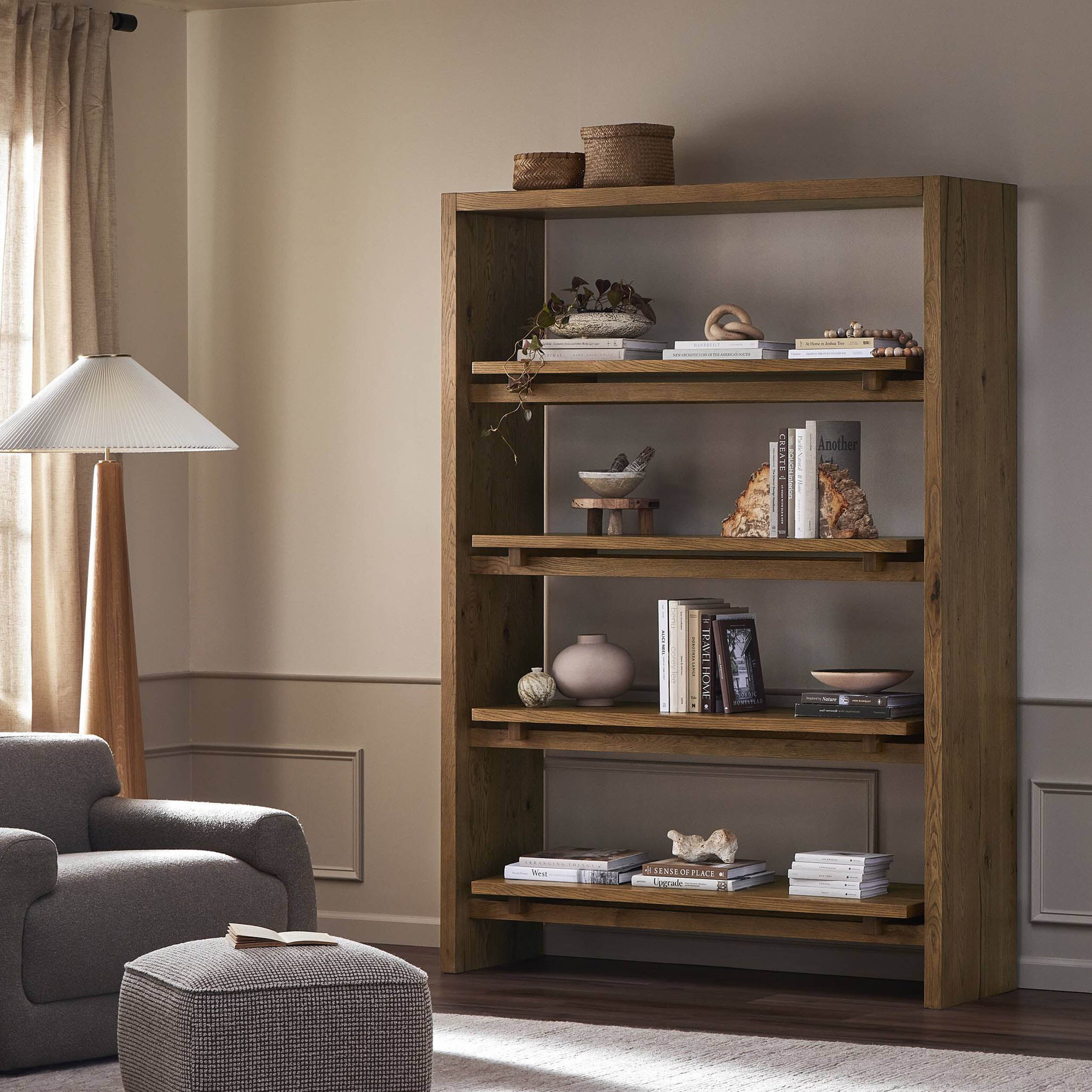 Theodore Bookcase, Rustic Amber Oak Veneer