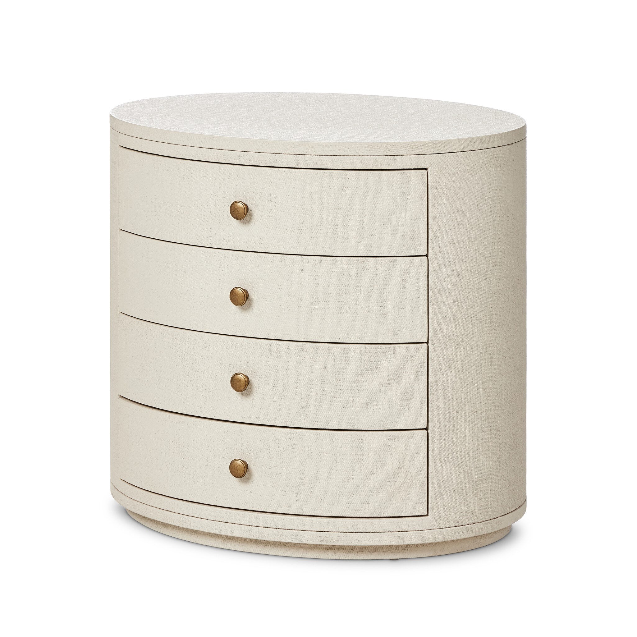 Amelia Oval Nightstand, Ivory Painted Linen